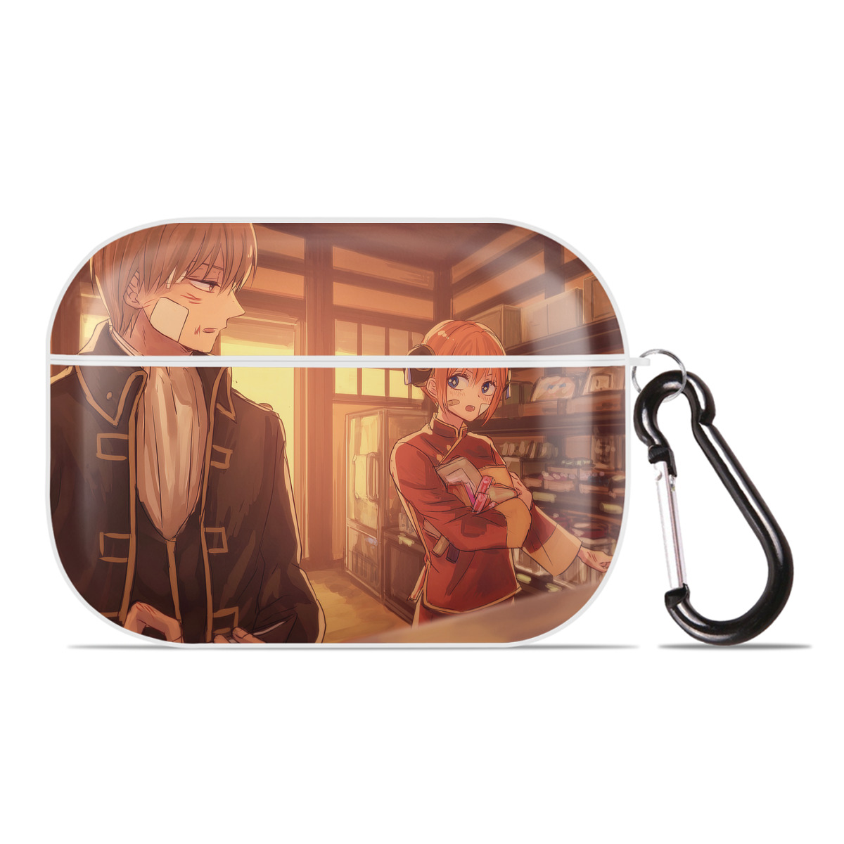 （画像用） ぎんたま 坂田銀時（さかたぎんとき） 神楽 志村新八（しむら しんぱち） GINTAMA Sakata Gintoki Kagura Shimura Shinpachi 【AirPods Pro用】ハードシェル保護ケース 耐衝撃・防指紋・カラビナ付き商品仕様