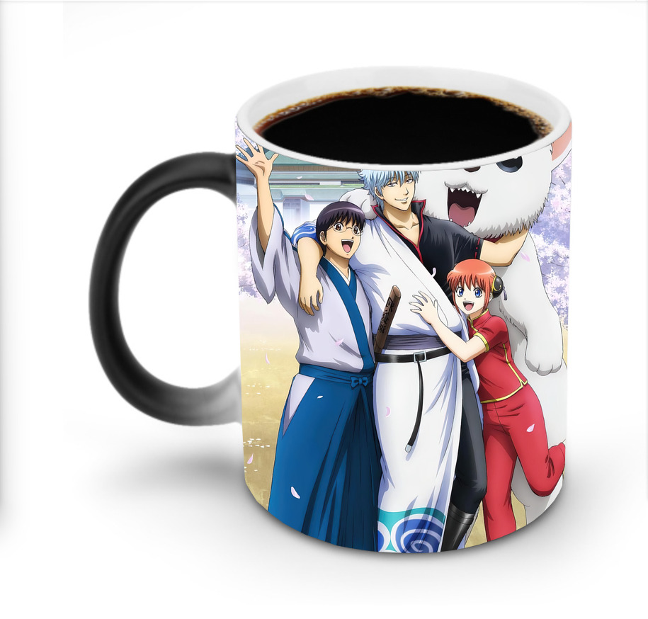 （画像用） ぎんたま 坂田銀時（さかたぎんとき） 神楽 志村新八（しむら しんぱち） GINTAMA Sakata Gintoki Kagura Shimura Shinpachi 温度変色マグカップ