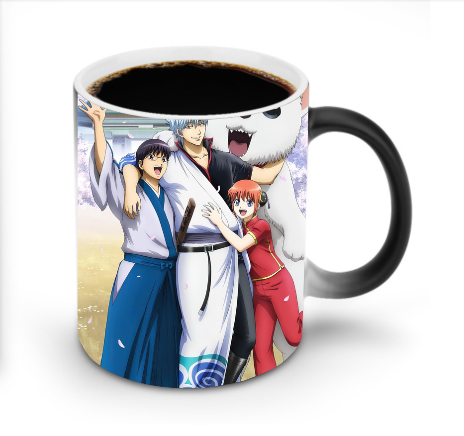 （画像用） ぎんたま 坂田銀時（さかたぎんとき） 神楽 志村新八（しむら しんぱち） GINTAMA Sakata Gintoki Kagura Shimura Shinpachi 温度変色マグカップ