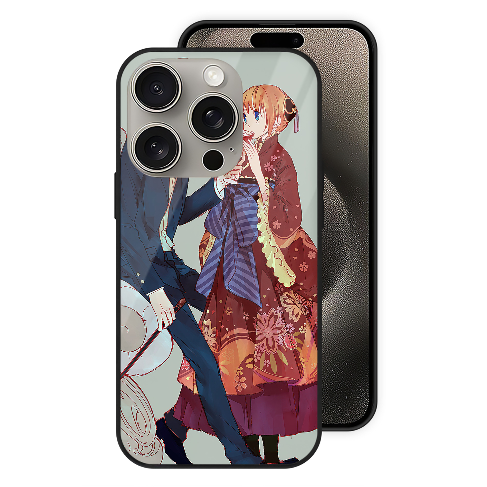 （画像用） ぎんたま 坂田銀時（さかたぎんとき） 神楽 志村新八（しむら しんぱち） GINTAMA Sakata Gintoki Kagura Shimura Shinpachi 【iPhone15Pro対応】スマホケース 耐衝撃＆黄変防止 背面ガラス
