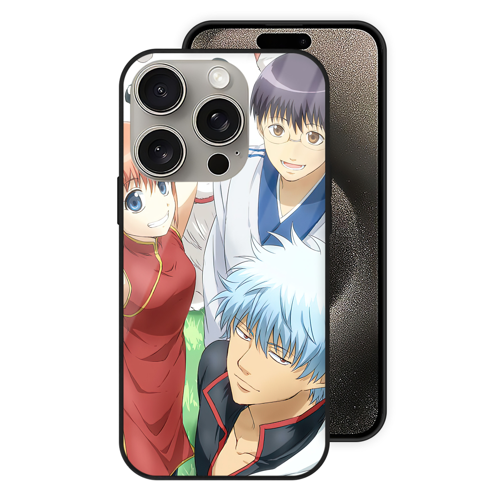 （画像用） ぎんたま 坂田銀時（さかたぎんとき） 神楽 志村新八（しむら しんぱち） GINTAMA Sakata Gintoki Kagura Shimura Shinpachi 【iPhone15Pro対応】スマホケース 耐衝撃＆黄変防止 背面ガラス