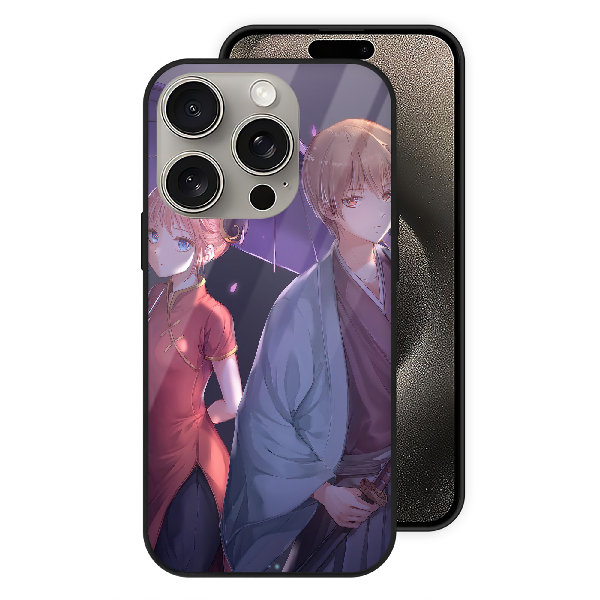 （画像用） ぎんたま 坂田銀時（さかたぎんとき） 神楽 志村新八（しむら しんぱち） GINTAMA Sakata Gintoki Kagura Shimura Shinpachi 【iPhone15Pro対応】スマホケース 耐衝撃＆黄変防止 背面ガラス