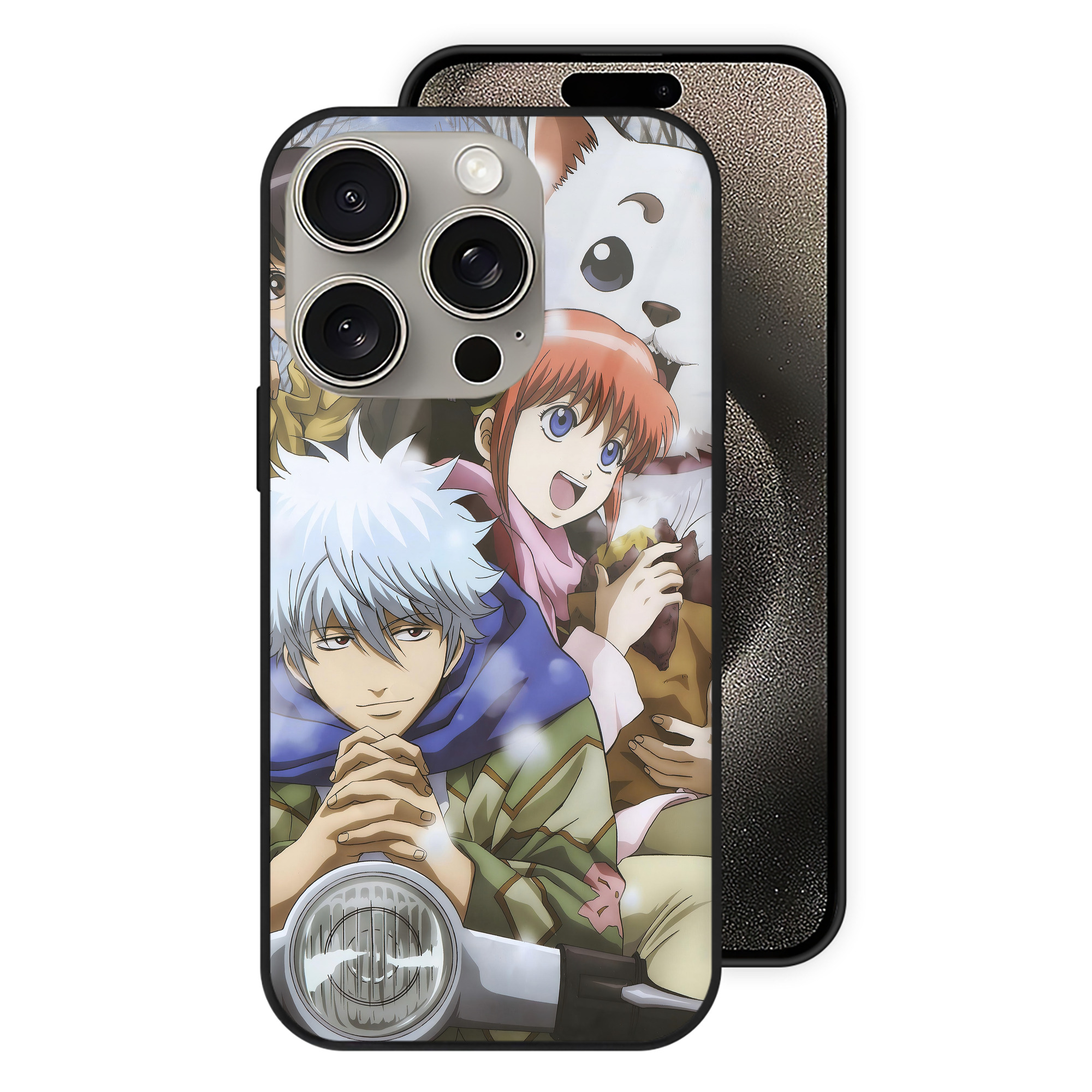 （画像用） ぎんたま 坂田銀時（さかたぎんとき） 神楽 志村新八（しむら しんぱち） GINTAMA Sakata Gintoki Kagura Shimura Shinpachi 【iPhone15Pro対応】スマホケース 耐衝撃＆黄変防止 背面ガラス