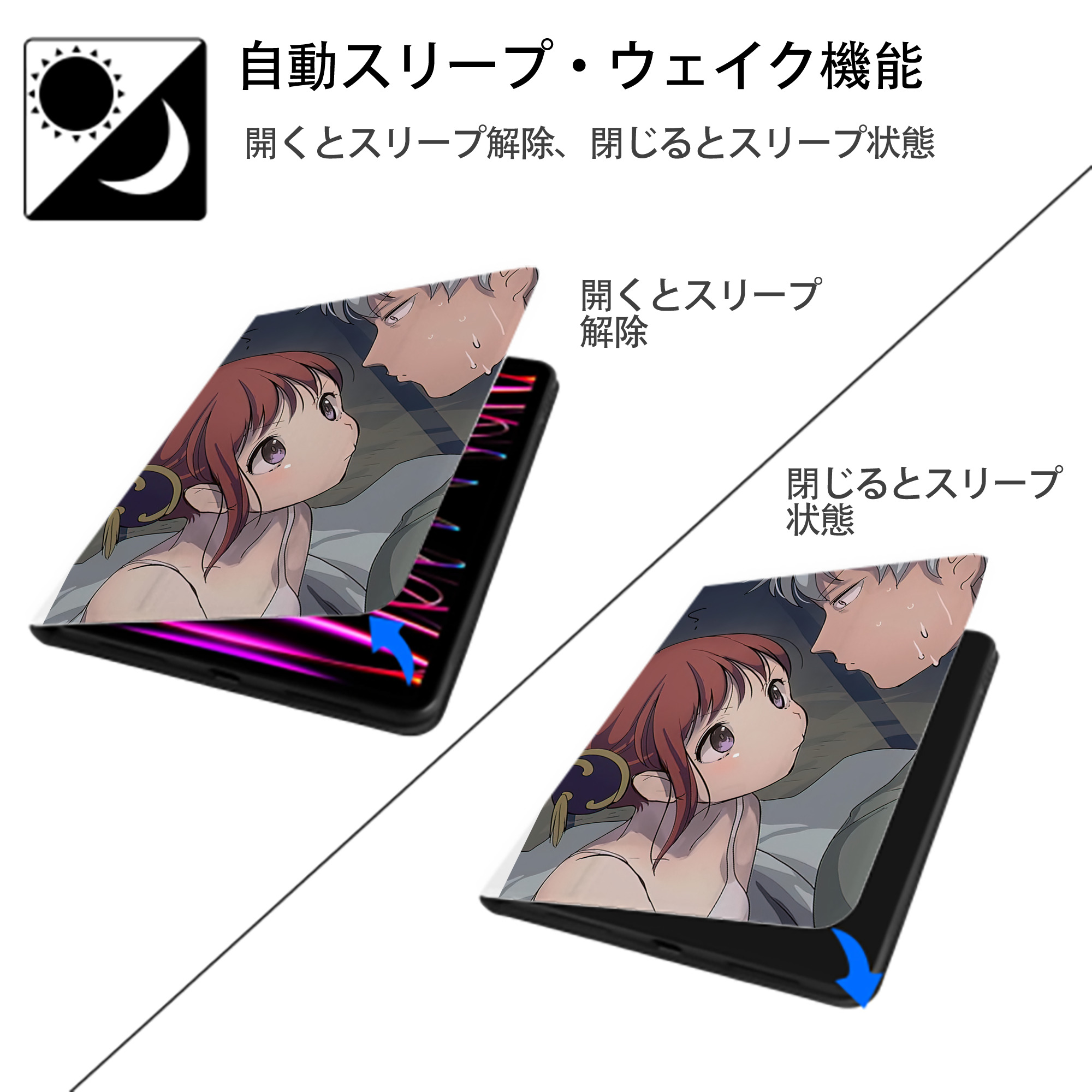 ぎんたま 坂田銀時（さかたぎんとき） 神楽 志村新八（しむら しんぱち） GINTAMA Sakata Gintoki Kagura Shimura Shinpachi IPad ケース ペン収納付き 三つ折りスタンド PUレザー×シリコン 対応機種9.5/10.5/10.9インチ