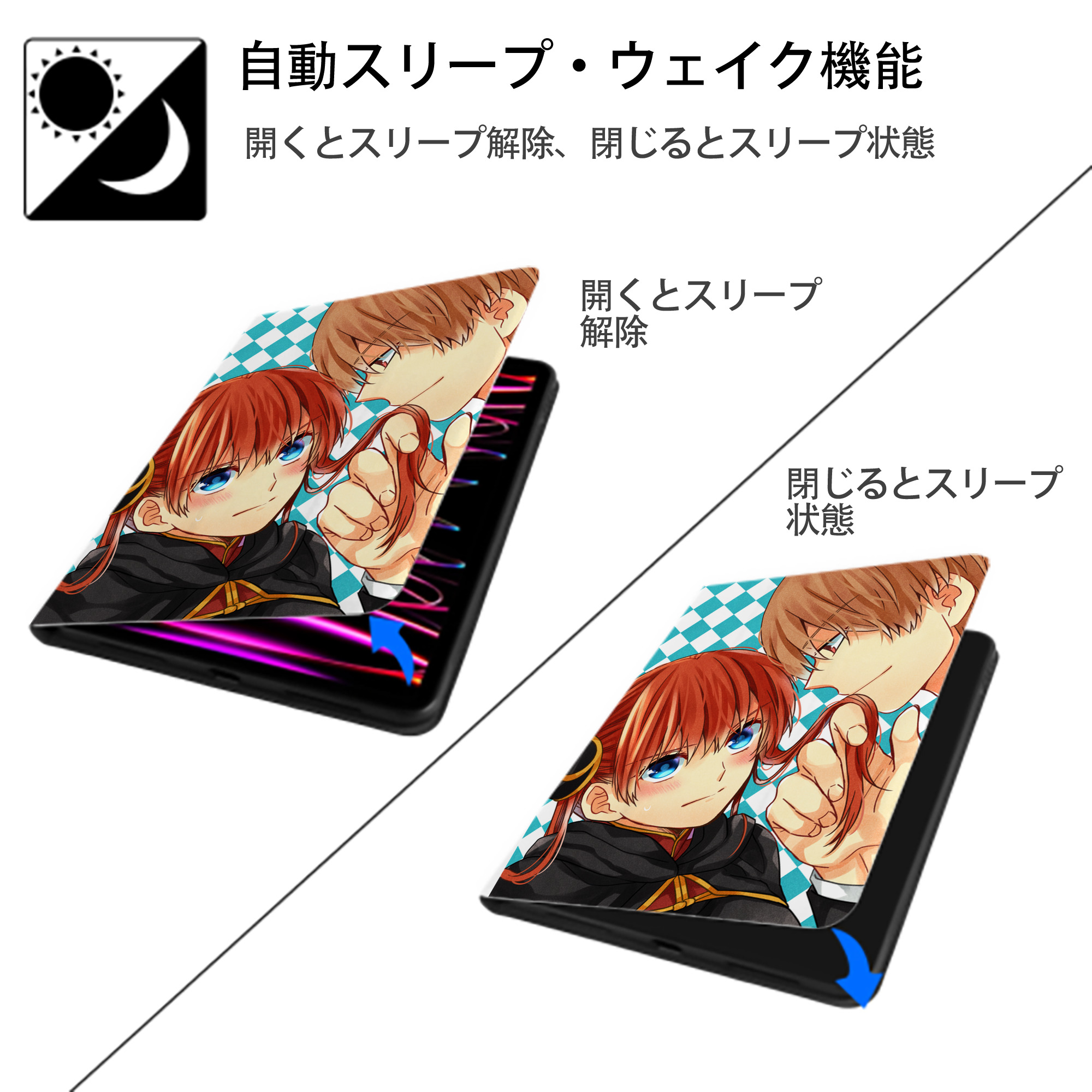 ぎんたま 坂田銀時（さかたぎんとき） 神楽 志村新八（しむら しんぱち） GINTAMA Sakata Gintoki Kagura Shimura Shinpachi IPad ケース ペン収納付き 三つ折りスタンド PUレザー×シリコン 対応機種9.5/10.5/10.9インチ