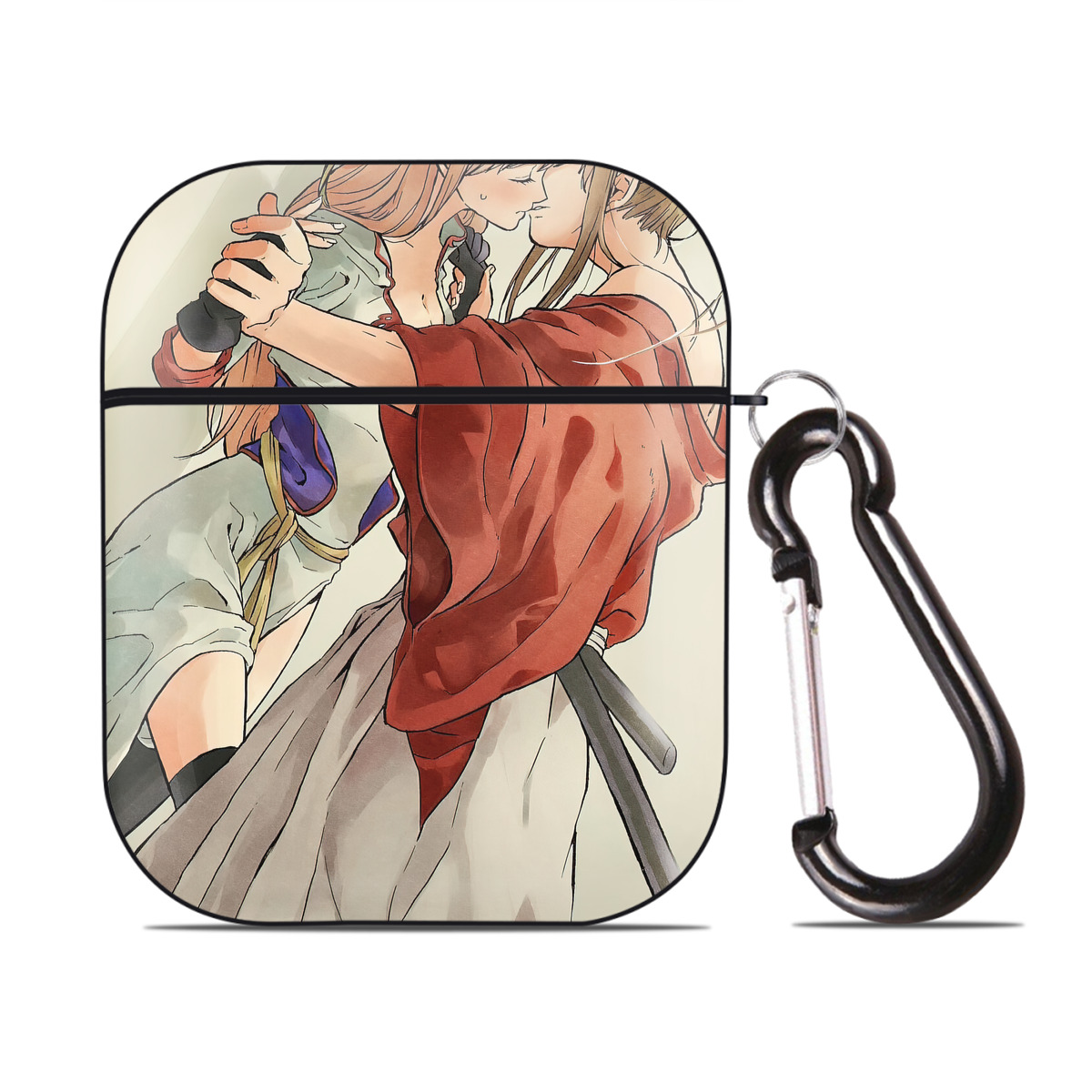 （画像用） ぎんたま 坂田銀時（さかたぎんとき） 神楽 志村新八（しむら しんぱち） GINTAMA Sakata Gintoki Kagura Shimura Shinpachi AirPods 第2世代保護ケース ハードシェル ブラック 耐衝撃・防指紋・カラビナ付き