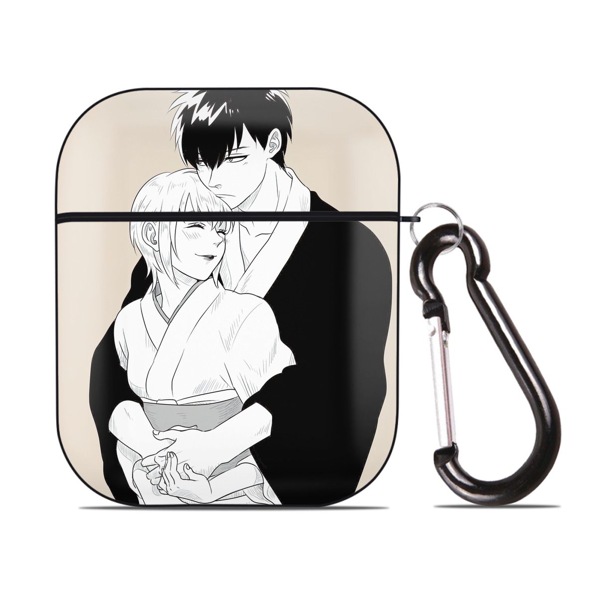 （画像用） ぎんたま 坂田銀時（さかたぎんとき） 神楽 志村新八（しむら しんぱち） GINTAMA Sakata Gintoki Kagura Shimura Shinpachi AirPods 第2世代保護ケース ハードシェル ブラック 耐衝撃・防指紋・カラビナ付き
