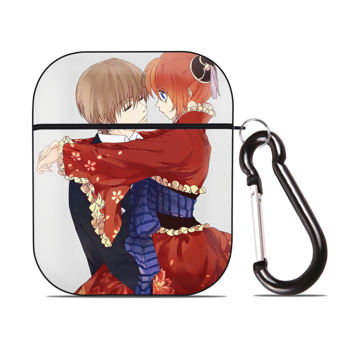（画像用） ぎんたま 坂田銀時（さかたぎんとき） 神楽 志村新八（しむら しんぱち） GINTAMA Sakata Gintoki Kagura Shimura Shinpachi AirPods 第2世代保護ケース ハードシェル ブラック 耐衝撃・防指紋・カラビナ付き