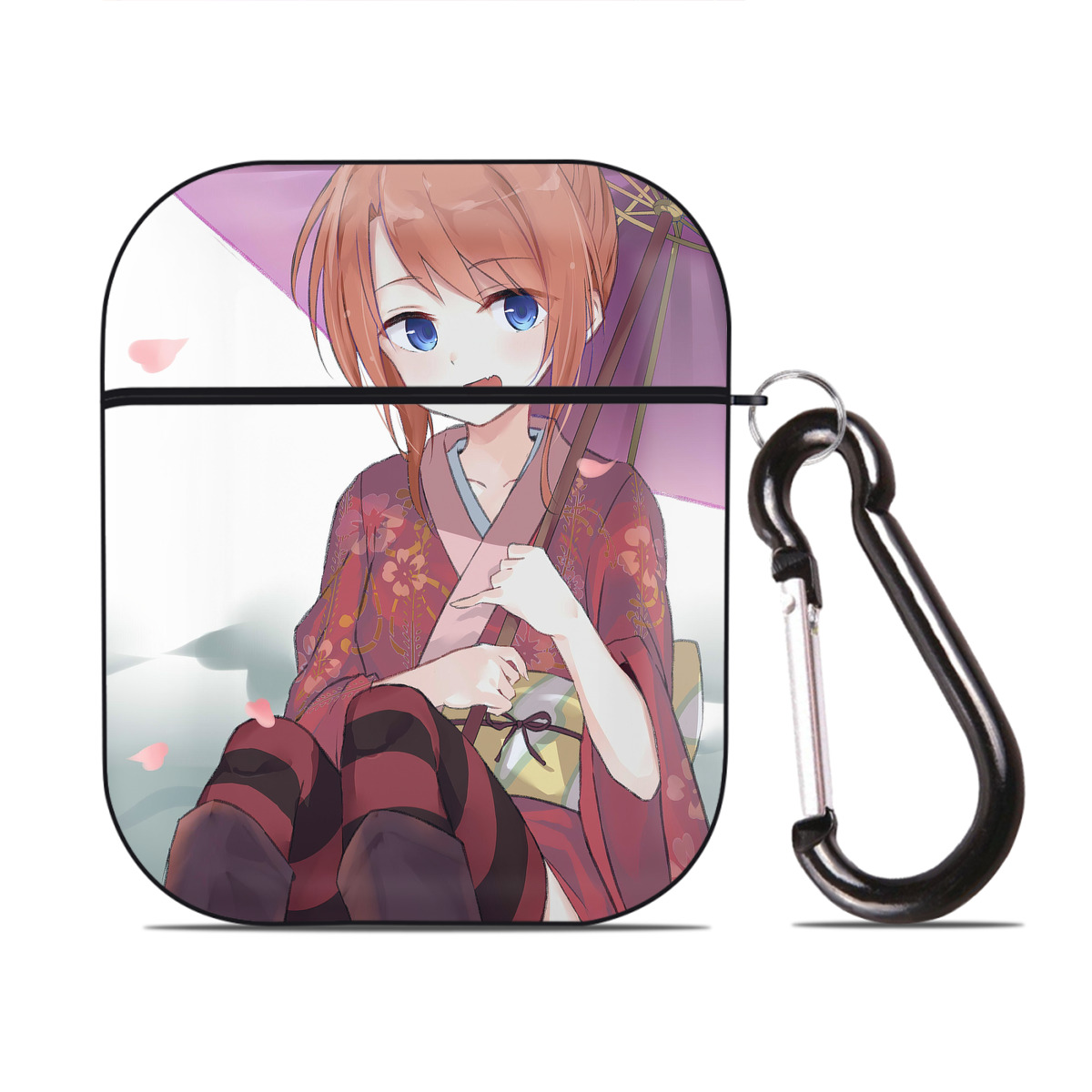 （画像用） ぎんたま 坂田銀時（さかたぎんとき） 神楽 志村新八（しむら しんぱち） GINTAMA Sakata Gintoki Kagura Shimura Shinpachi AirPods 第2世代保護ケース ハードシェル ブラック 耐衝撃・防指紋・カラビナ付き