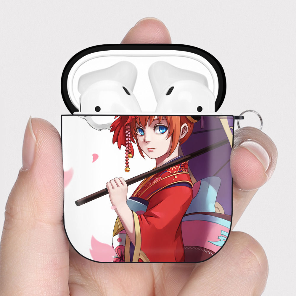 （画像用） ぎんたま 坂田銀時（さかたぎんとき） 神楽 志村新八（しむら しんぱち） GINTAMA Sakata Gintoki Kagura Shimura Shinpachi AirPods 第2世代保護ケース ハードシェル ブラック 耐衝撃・防指紋・カラビナ付き