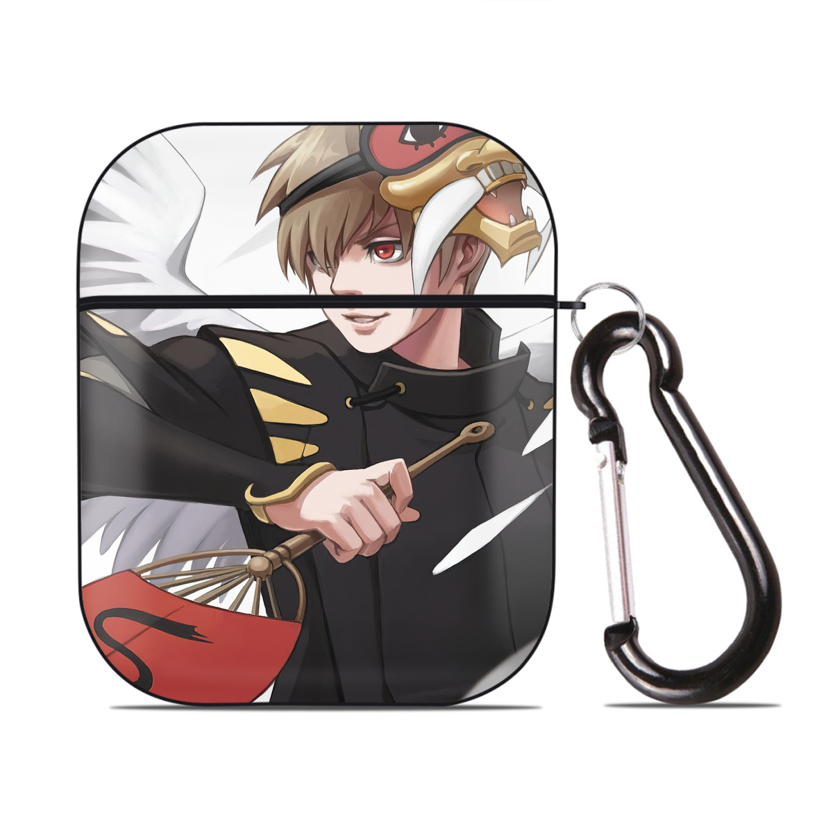 （画像用） ぎんたま 坂田銀時（さかたぎんとき） 神楽 志村新八（しむら しんぱち） GINTAMA Sakata Gintoki Kagura Shimura Shinpachi AirPods 第2世代保護ケース ハードシェル ブラック 耐衝撃・防指紋・カラビナ付き