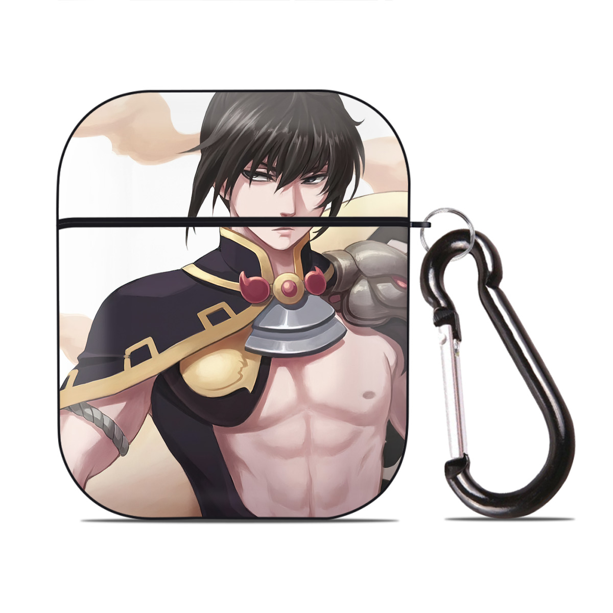 （画像用） ぎんたま 坂田銀時（さかたぎんとき） 神楽 志村新八（しむら しんぱち） GINTAMA Sakata Gintoki Kagura Shimura Shinpachi AirPods 第2世代保護ケース ハードシェル ブラック 耐衝撃・防指紋・カラビナ付き