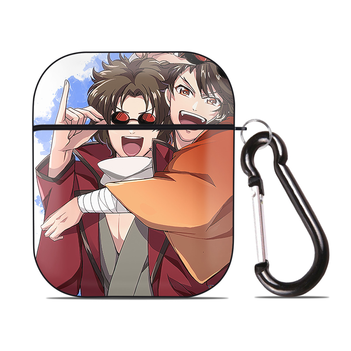 （画像用） ぎんたま 坂田銀時（さかたぎんとき） 神楽 志村新八（しむら しんぱち） GINTAMA Sakata Gintoki Kagura Shimura Shinpachi AirPods 第2世代保護ケース ハードシェル ブラック 耐衝撃・防指紋・カラビナ付き