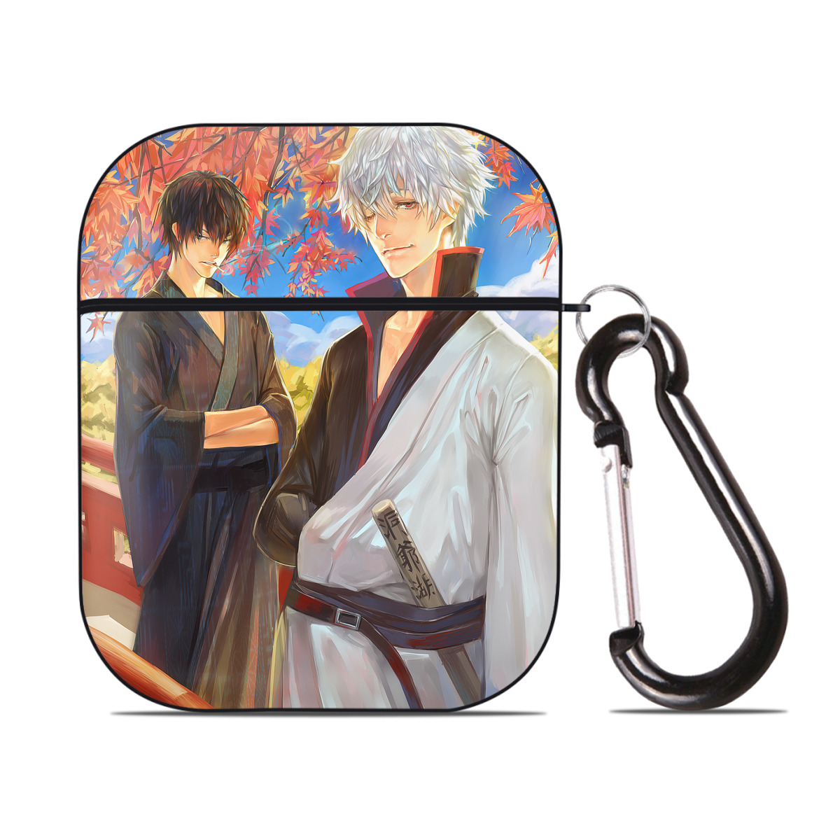 （画像用） ぎんたま 坂田銀時（さかたぎんとき） 神楽 志村新八（しむら しんぱち） GINTAMA Sakata Gintoki Kagura Shimura Shinpachi AirPods 第2世代保護ケース ハードシェル ブラック 耐衝撃・防指紋・カラビナ付き