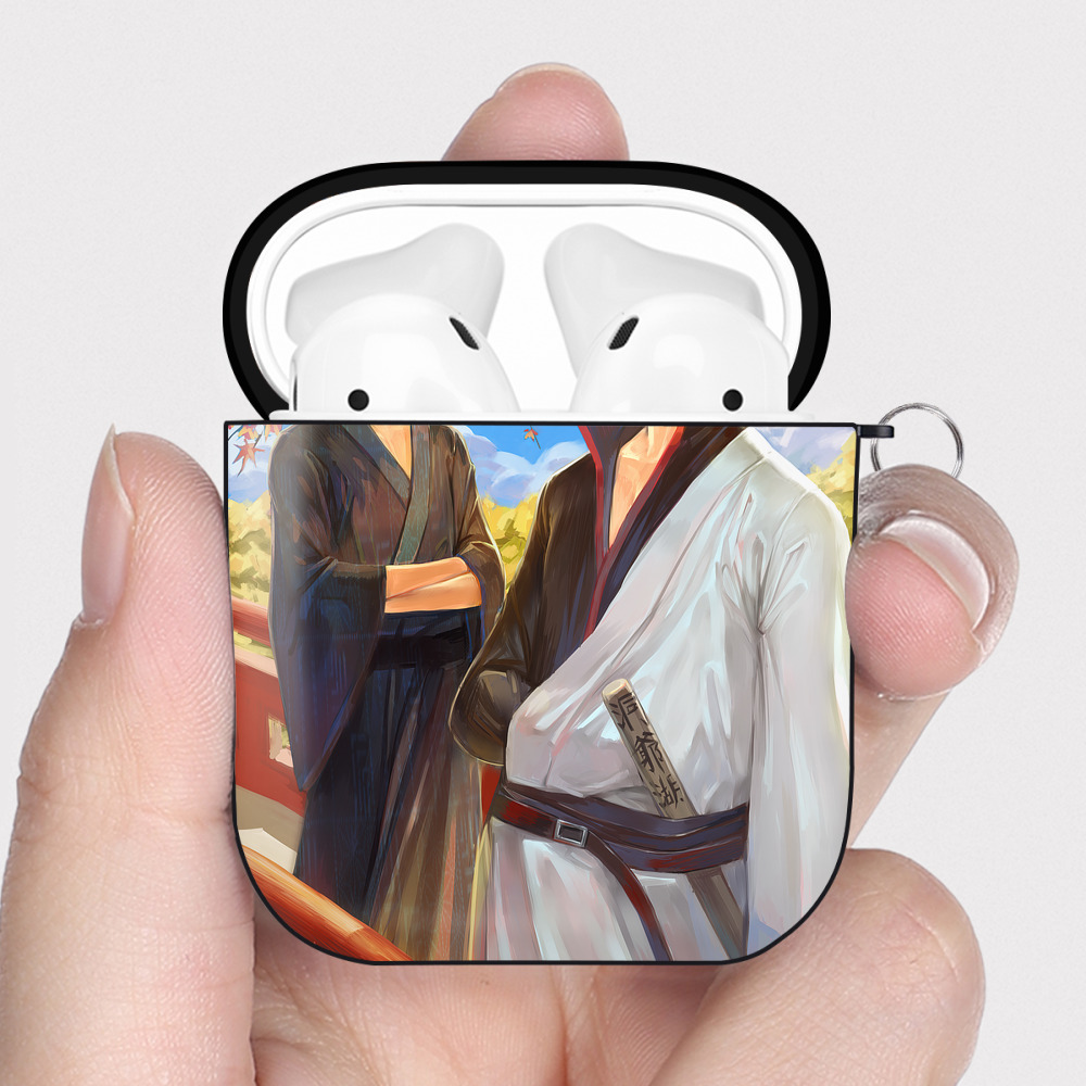 （画像用） ぎんたま 坂田銀時（さかたぎんとき） 神楽 志村新八（しむら しんぱち） GINTAMA Sakata Gintoki Kagura Shimura Shinpachi AirPods 第2世代保護ケース ハードシェル ブラック 耐衝撃・防指紋・カラビナ付き