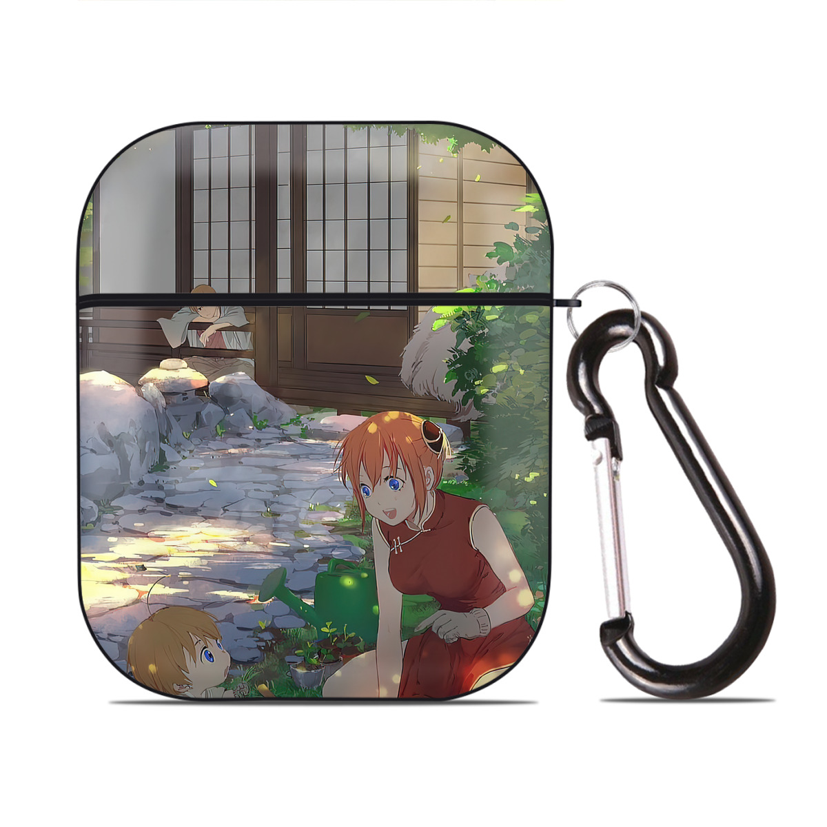 （画像用） ぎんたま 坂田銀時（さかたぎんとき） 神楽 志村新八（しむら しんぱち） GINTAMA Sakata Gintoki Kagura Shimura Shinpachi AirPods 第2世代保護ケース ハードシェル ブラック 耐衝撃・防指紋・カラビナ付き