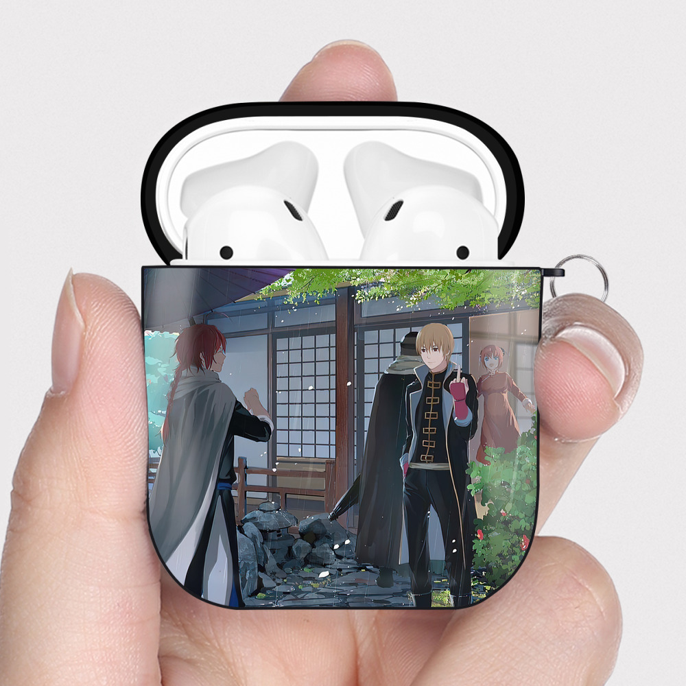 （画像用） ぎんたま 坂田銀時（さかたぎんとき） 神楽 志村新八（しむら しんぱち） GINTAMA Sakata Gintoki Kagura Shimura Shinpachi AirPods 第2世代保護ケース ハードシェル ブラック 耐衝撃・防指紋・カラビナ付き