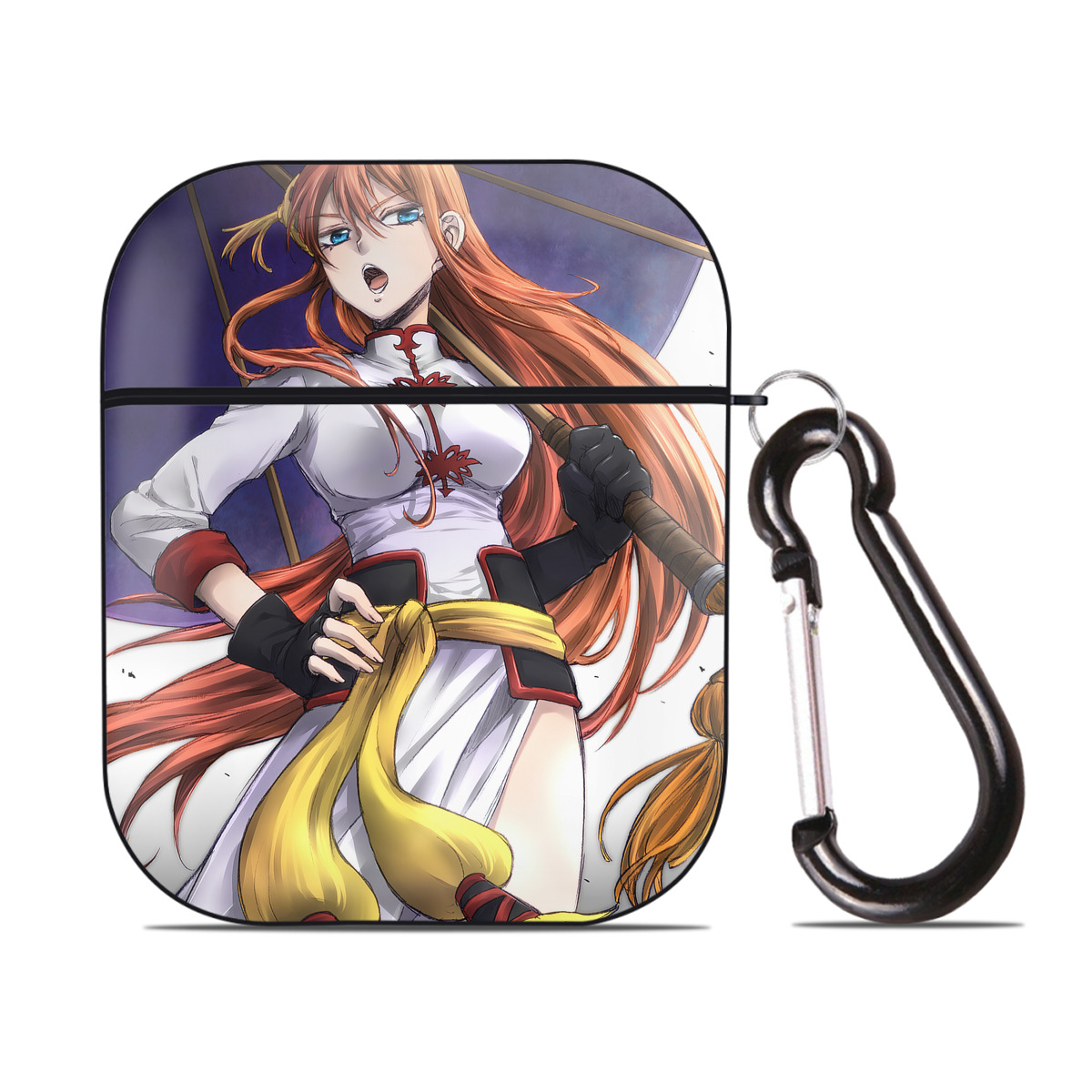 （画像用） ぎんたま 坂田銀時（さかたぎんとき） 神楽 志村新八（しむら しんぱち） GINTAMA Sakata Gintoki Kagura Shimura Shinpachi AirPods 第2世代保護ケース ハードシェル ブラック 耐衝撃・防指紋・カラビナ付き
