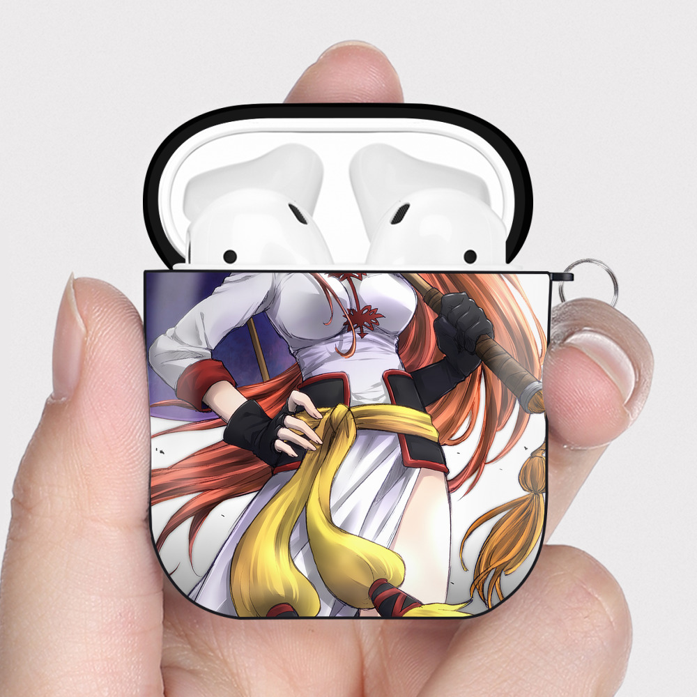 （画像用） ぎんたま 坂田銀時（さかたぎんとき） 神楽 志村新八（しむら しんぱち） GINTAMA Sakata Gintoki Kagura Shimura Shinpachi AirPods 第2世代保護ケース ハードシェル ブラック 耐衝撃・防指紋・カラビナ付き