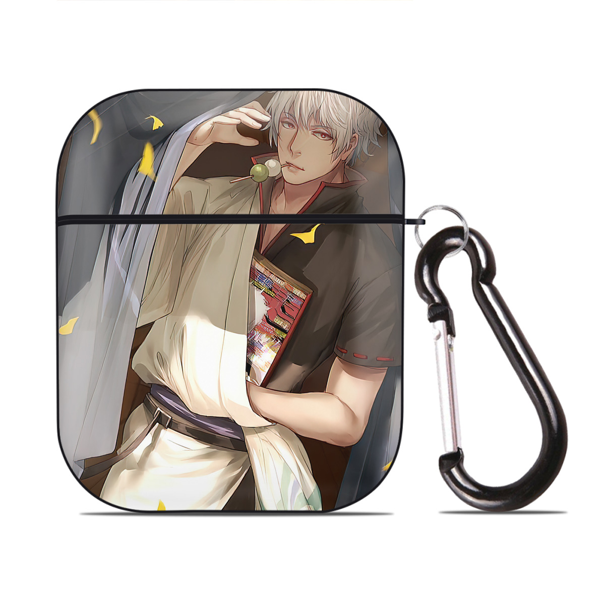 （画像用） ぎんたま 坂田銀時（さかたぎんとき） 神楽 志村新八（しむら しんぱち） GINTAMA Sakata Gintoki Kagura Shimura Shinpachi AirPods 第2世代保護ケース ハードシェル ブラック 耐衝撃・防指紋・カラビナ付き