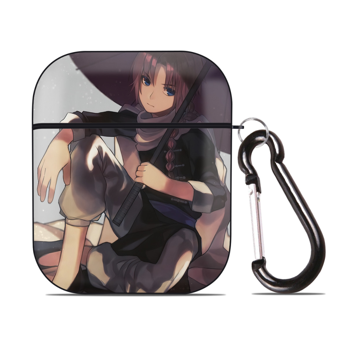 （画像用） ぎんたま 坂田銀時（さかたぎんとき） 神楽 志村新八（しむら しんぱち） GINTAMA Sakata Gintoki Kagura Shimura Shinpachi AirPods 第2世代保護ケース ハードシェル ブラック 耐衝撃・防指紋・カラビナ付き