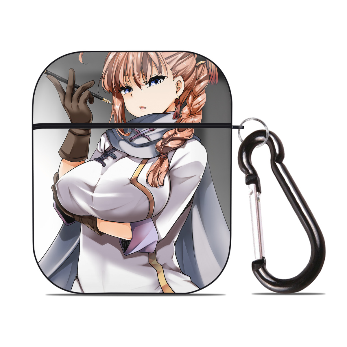 （画像用） ぎんたま 坂田銀時（さかたぎんとき） 神楽 志村新八（しむら しんぱち） GINTAMA Sakata Gintoki Kagura Shimura Shinpachi AirPods 第2世代保護ケース ハードシェル ブラック 耐衝撃・防指紋・カラビナ付き