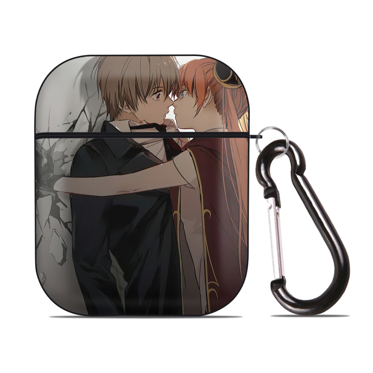 （画像用） ぎんたま 坂田銀時（さかたぎんとき） 神楽 志村新八（しむら しんぱち） GINTAMA Sakata Gintoki Kagura Shimura Shinpachi AirPods 第2世代保護ケース ハードシェル ブラック 耐衝撃・防指紋・カラビナ付き