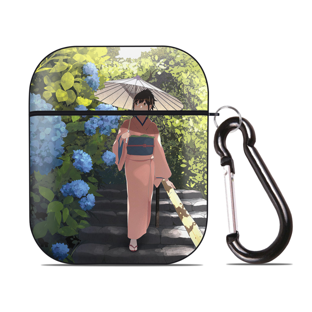 （画像用） ぎんたま 坂田銀時（さかたぎんとき） 神楽 志村新八（しむら しんぱち） GINTAMA Sakata Gintoki Kagura Shimura Shinpachi AirPods 第2世代保護ケース ハードシェル ブラック 耐衝撃・防指紋・カラビナ付き