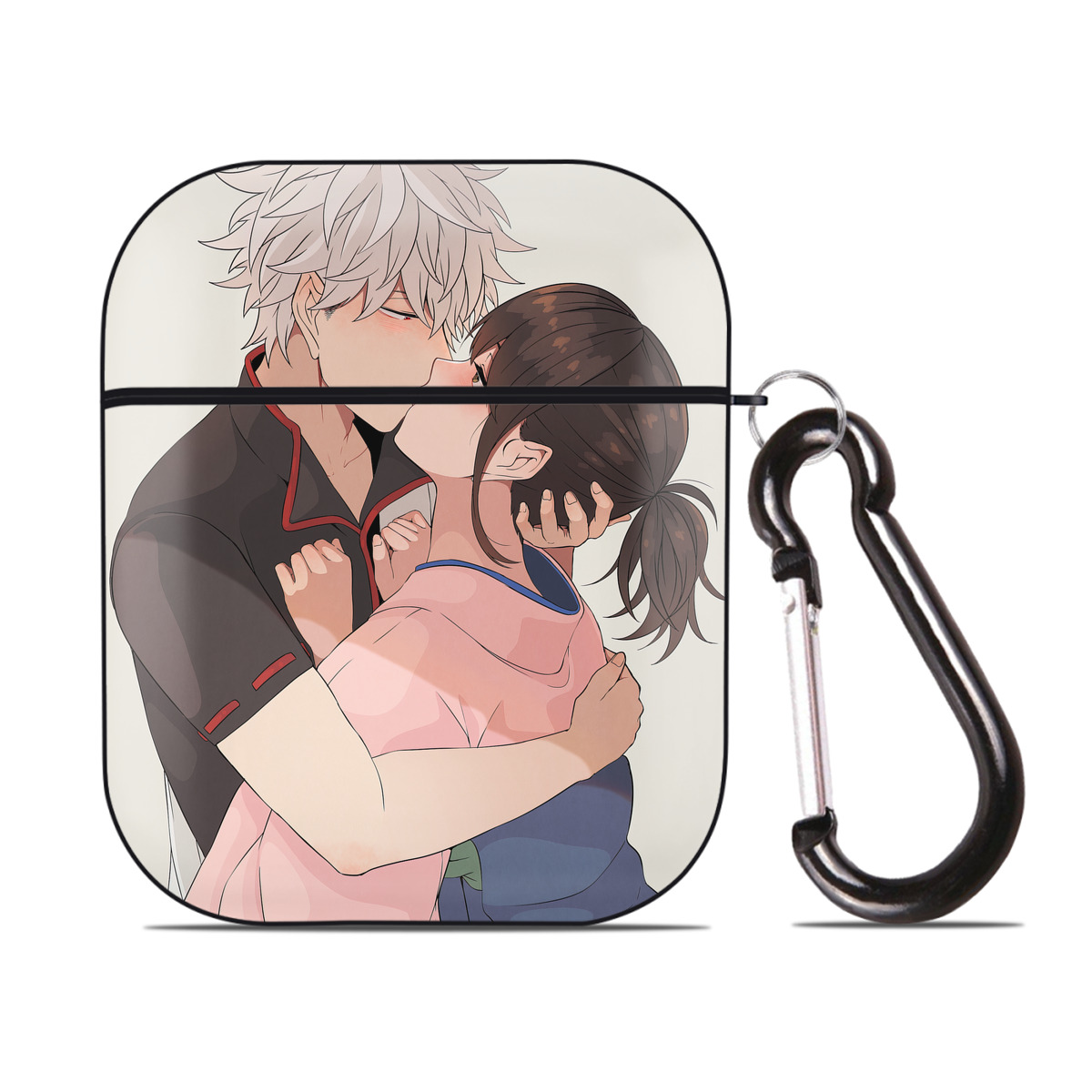 （画像用） ぎんたま 坂田銀時（さかたぎんとき） 神楽 志村新八（しむら しんぱち） GINTAMA Sakata Gintoki Kagura Shimura Shinpachi AirPods 第2世代保護ケース ハードシェル ブラック 耐衝撃・防指紋・カラビナ付き