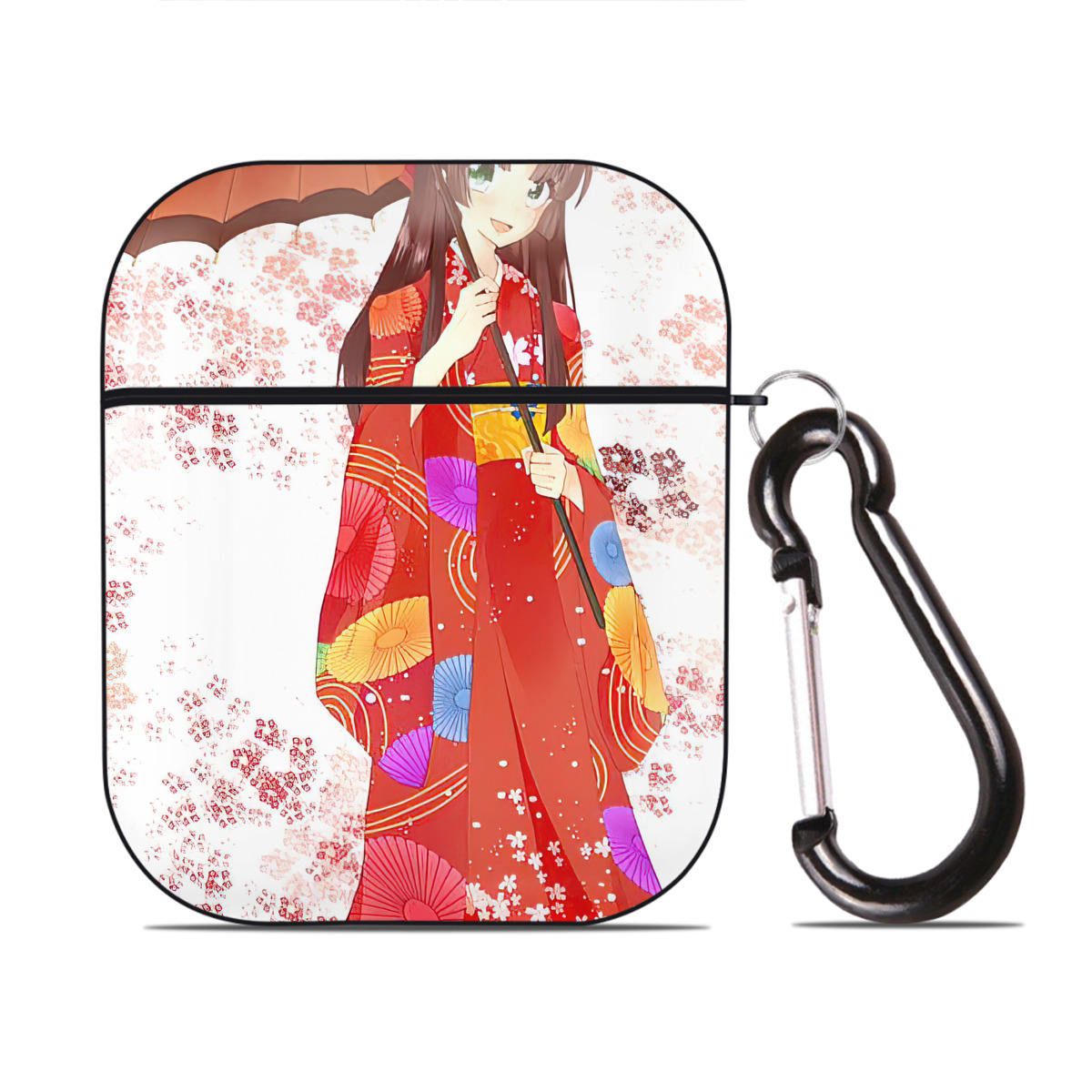 （画像用） ぎんたま 坂田銀時（さかたぎんとき） 神楽 志村新八（しむら しんぱち） GINTAMA Sakata Gintoki Kagura Shimura Shinpachi AirPods 第2世代保護ケース ハードシェル ブラック 耐衝撃・防指紋・カラビナ付き