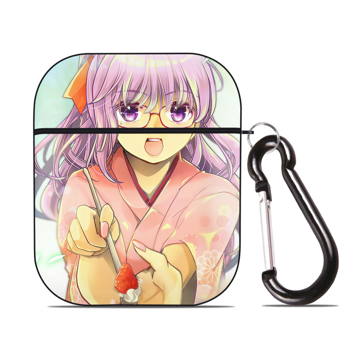 （画像用） ぎんたま 坂田銀時（さかたぎんとき） 神楽 志村新八（しむら しんぱち） GINTAMA Sakata Gintoki Kagura Shimura Shinpachi AirPods 第2世代保護ケース ハードシェル ブラック 耐衝撃・防指紋・カラビナ付き