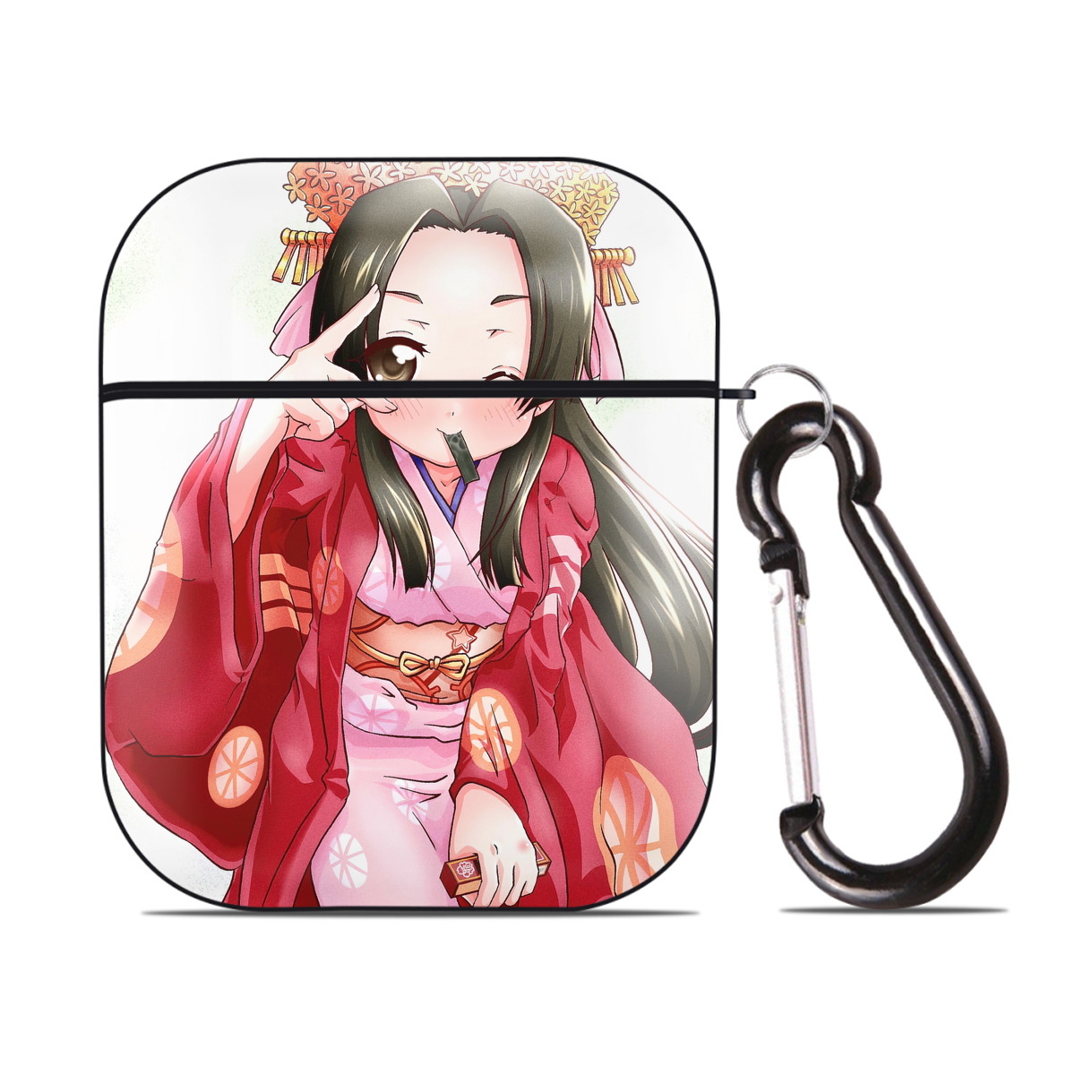 （画像用） ぎんたま 坂田銀時（さかたぎんとき） 神楽 志村新八（しむら しんぱち） GINTAMA Sakata Gintoki Kagura Shimura Shinpachi AirPods 第2世代保護ケース ハードシェル ブラック 耐衝撃・防指紋・カラビナ付き