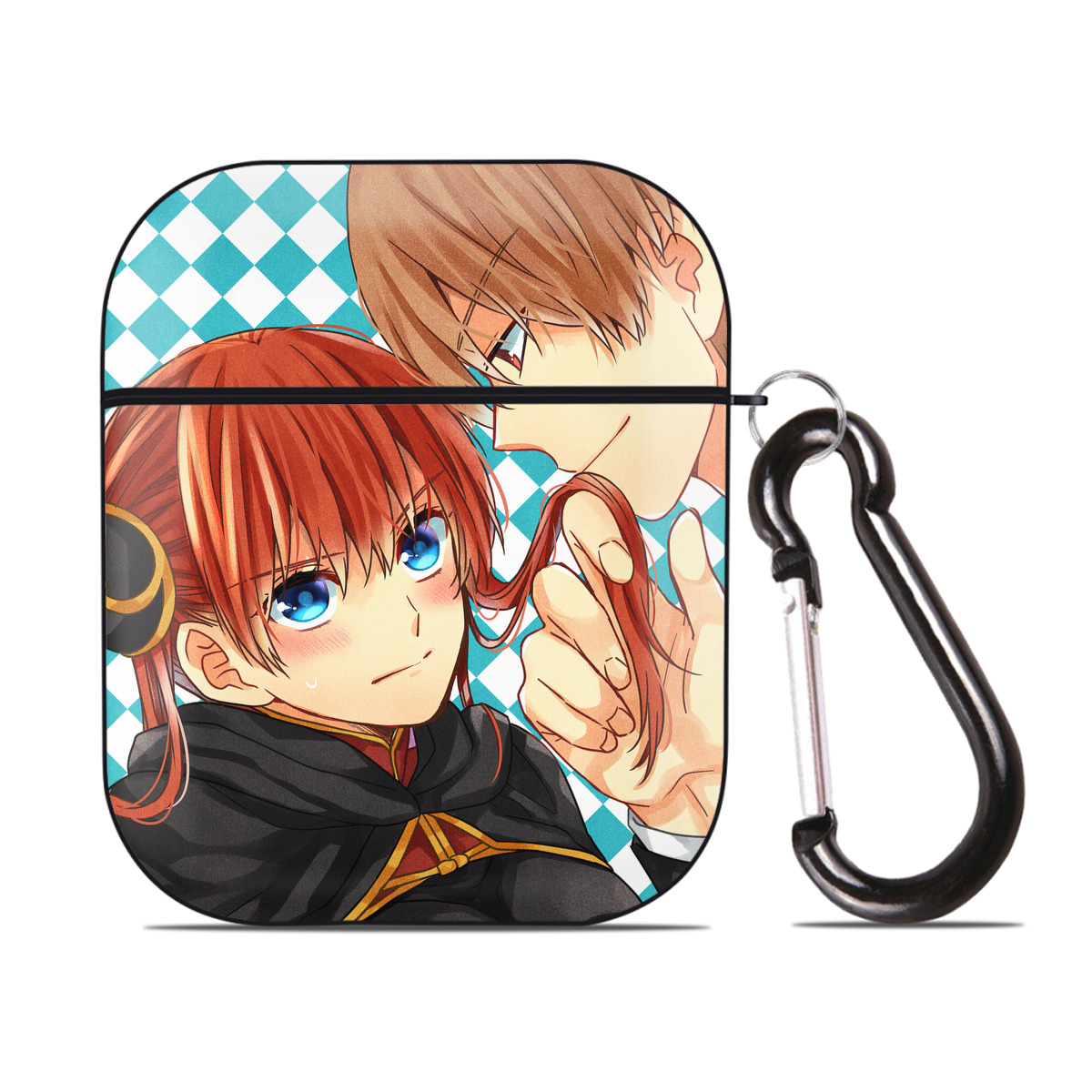 （画像用） ぎんたま 坂田銀時（さかたぎんとき） 神楽 志村新八（しむら しんぱち） GINTAMA Sakata Gintoki Kagura Shimura Shinpachi AirPods 第2世代保護ケース ハードシェル ブラック 耐衝撃・防指紋・カラビナ付き
