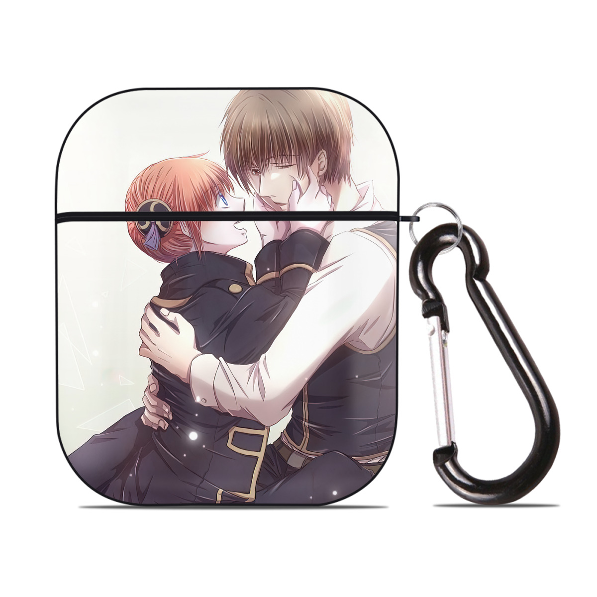 （画像用） ぎんたま 坂田銀時（さかたぎんとき） 神楽 志村新八（しむら しんぱち） GINTAMA Sakata Gintoki Kagura Shimura Shinpachi AirPods 第2世代保護ケース ハードシェル ブラック 耐衝撃・防指紋・カラビナ付き