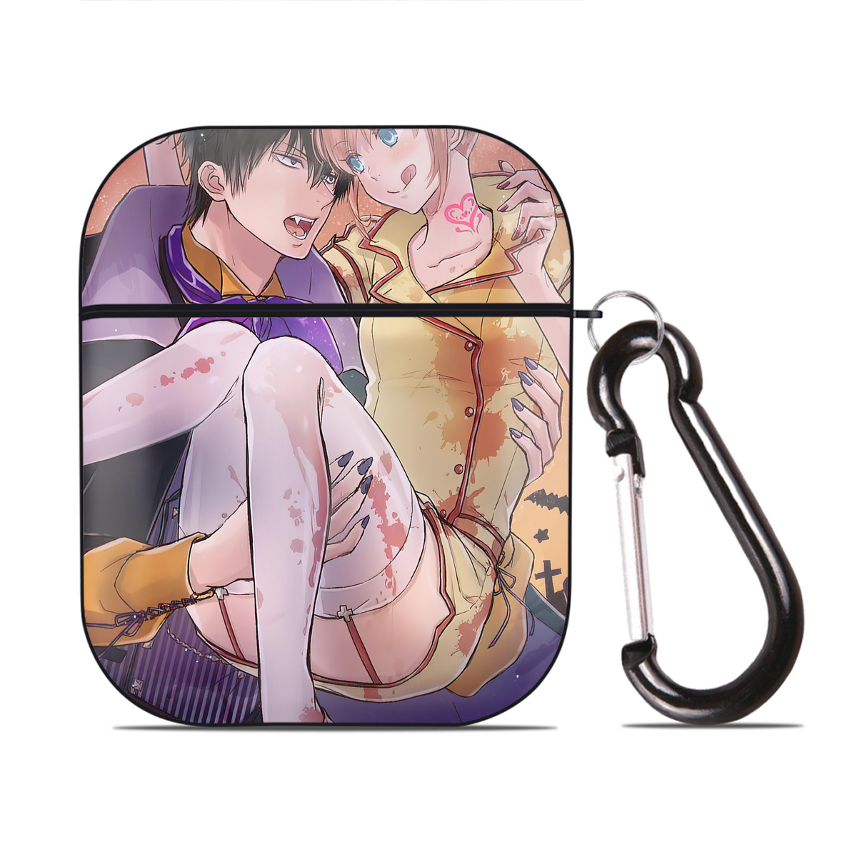 （画像用） ぎんたま 坂田銀時（さかたぎんとき） 神楽 志村新八（しむら しんぱち） GINTAMA Sakata Gintoki Kagura Shimura Shinpachi AirPods 第2世代保護ケース ハードシェル ブラック 耐衝撃・防指紋・カラビナ付き