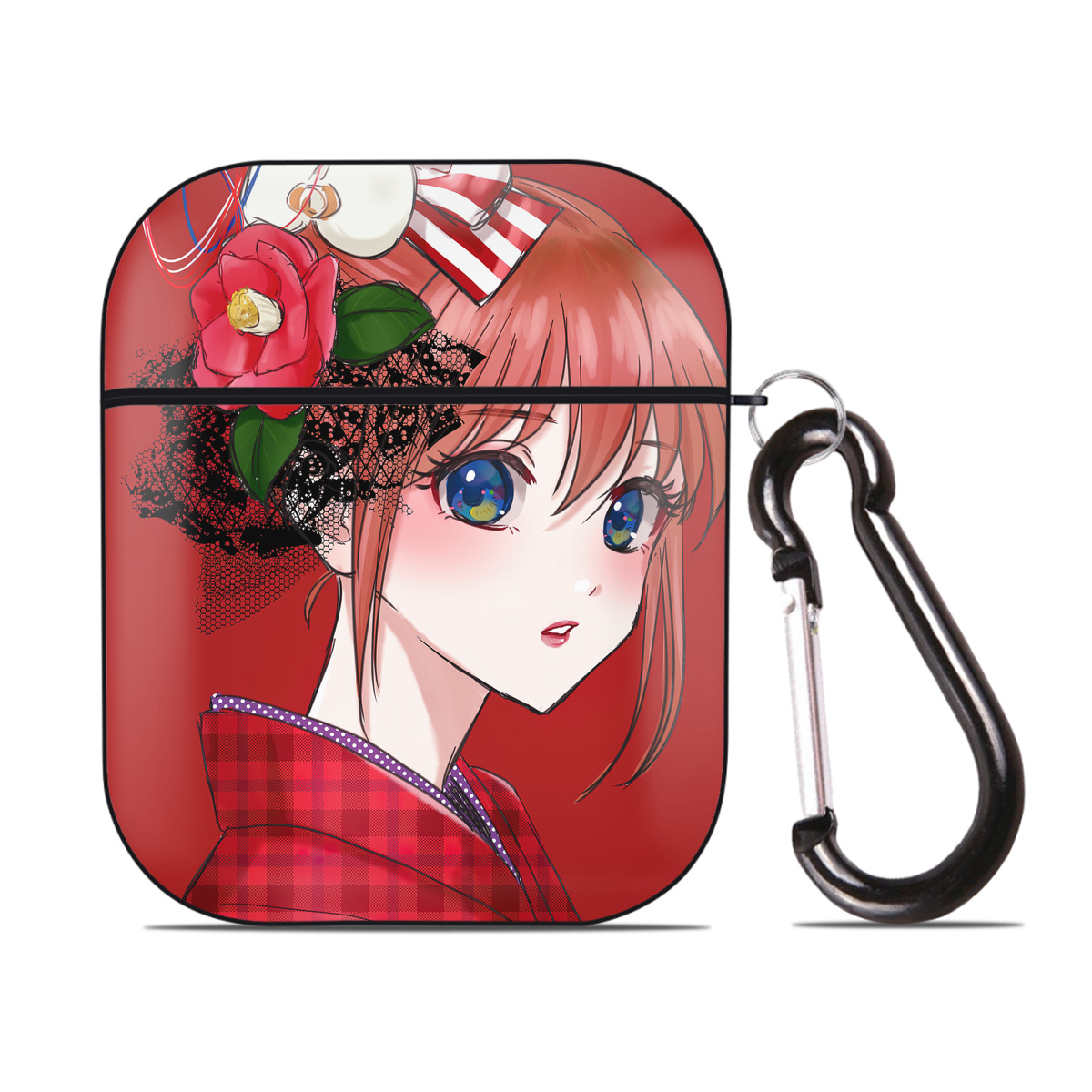 （画像用） ぎんたま 坂田銀時（さかたぎんとき） 神楽 志村新八（しむら しんぱち） GINTAMA Sakata Gintoki Kagura Shimura Shinpachi AirPods 第2世代保護ケース ハードシェル ブラック 耐衝撃・防指紋・カラビナ付き