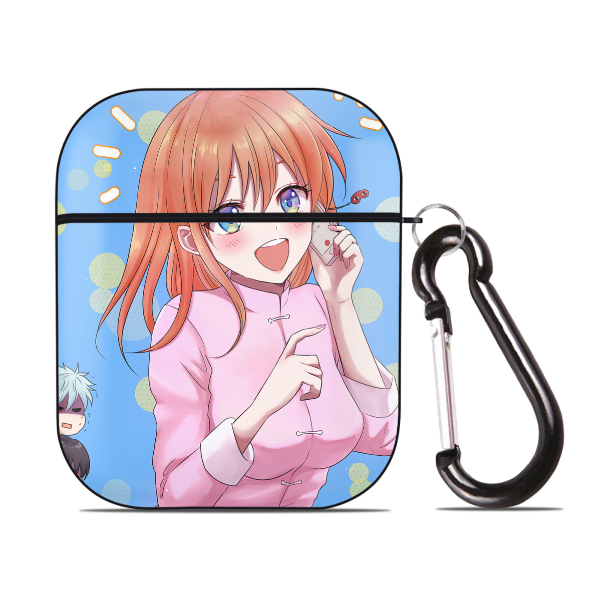 （画像用） ぎんたま 坂田銀時（さかたぎんとき） 神楽 志村新八（しむら しんぱち） GINTAMA Sakata Gintoki Kagura Shimura Shinpachi AirPods 第2世代保護ケース ハードシェル ブラック 耐衝撃・防指紋・カラビナ付き
