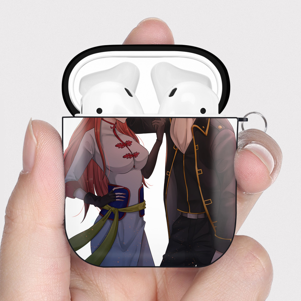 （画像用） ぎんたま 坂田銀時（さかたぎんとき） 神楽 志村新八（しむら しんぱち） GINTAMA Sakata Gintoki Kagura Shimura Shinpachi AirPods 第2世代保護ケース ハードシェル ブラック 耐衝撃・防指紋・カラビナ付き