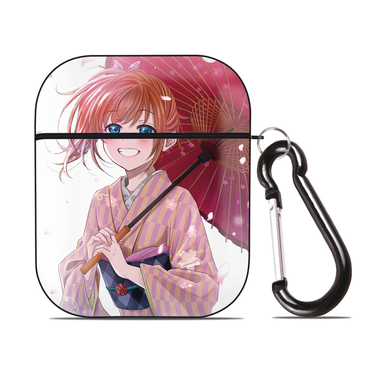 （画像用） ぎんたま 坂田銀時（さかたぎんとき） 神楽 志村新八（しむら しんぱち） GINTAMA Sakata Gintoki Kagura Shimura Shinpachi AirPods 第2世代保護ケース ハードシェル ブラック 耐衝撃・防指紋・カラビナ付き