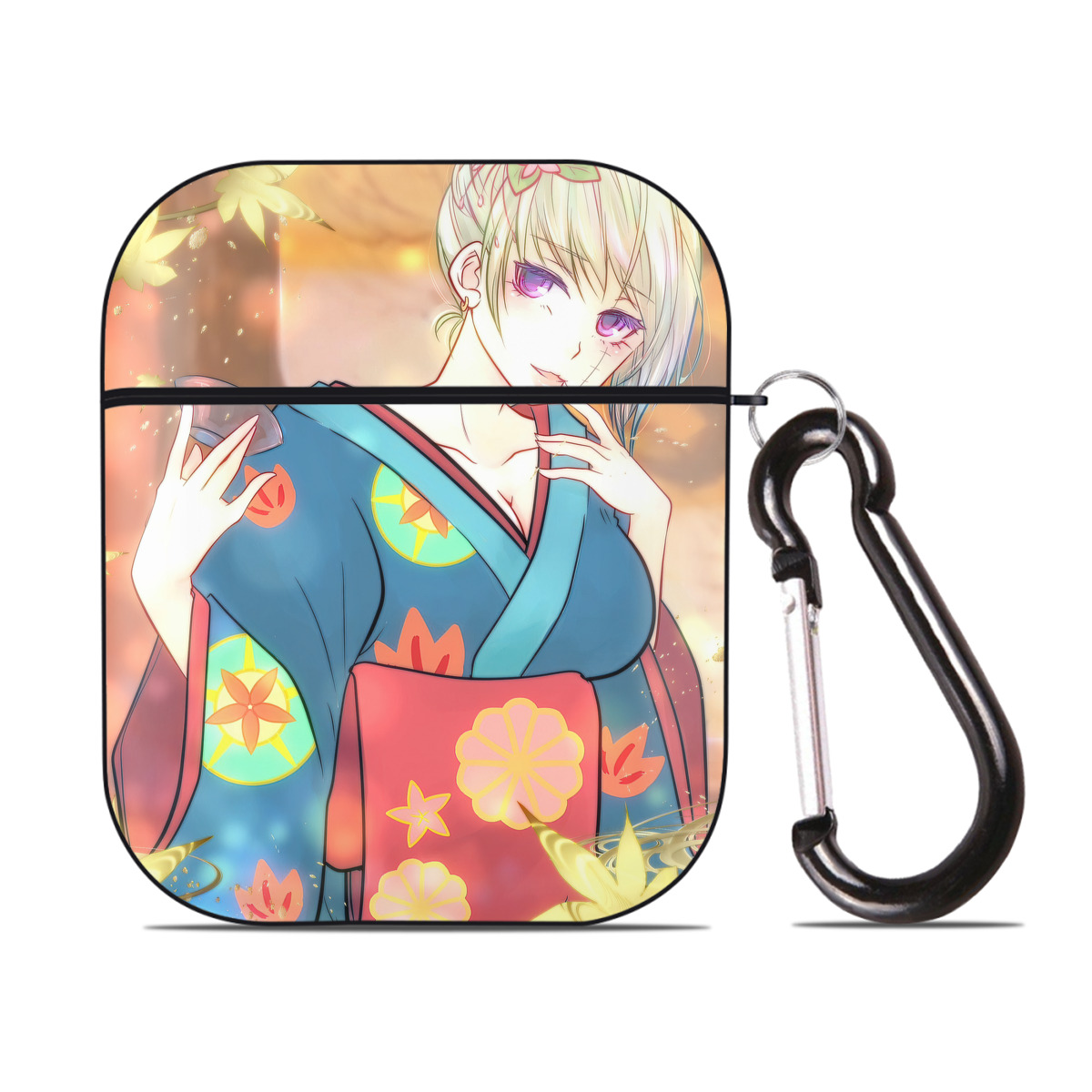 （画像用） ぎんたま 坂田銀時（さかたぎんとき） 神楽 志村新八（しむら しんぱち） GINTAMA Sakata Gintoki Kagura Shimura Shinpachi AirPods 第2世代保護ケース ハードシェル ブラック 耐衝撃・防指紋・カラビナ付き