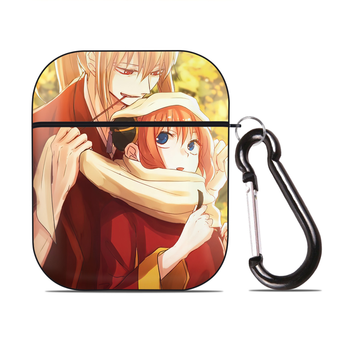 （画像用） ぎんたま 坂田銀時（さかたぎんとき） 神楽 志村新八（しむら しんぱち） GINTAMA Sakata Gintoki Kagura Shimura Shinpachi AirPods 第2世代保護ケース ハードシェル ブラック 耐衝撃・防指紋・カラビナ付き