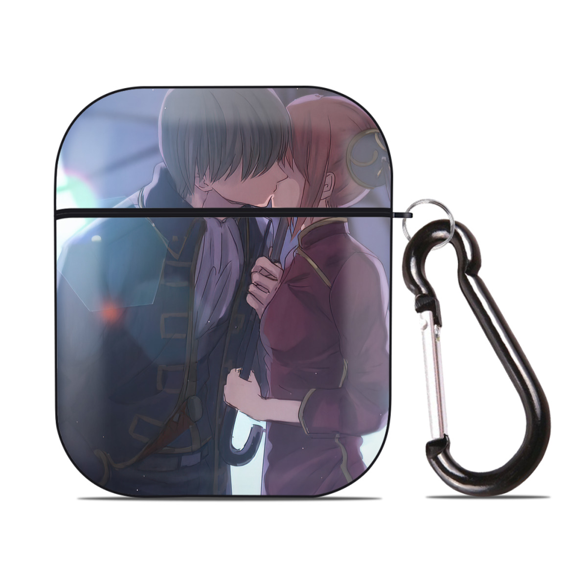 （画像用） ぎんたま 坂田銀時（さかたぎんとき） 神楽 志村新八（しむら しんぱち） GINTAMA Sakata Gintoki Kagura Shimura Shinpachi AirPods 第2世代保護ケース ハードシェル ブラック 耐衝撃・防指紋・カラビナ付き