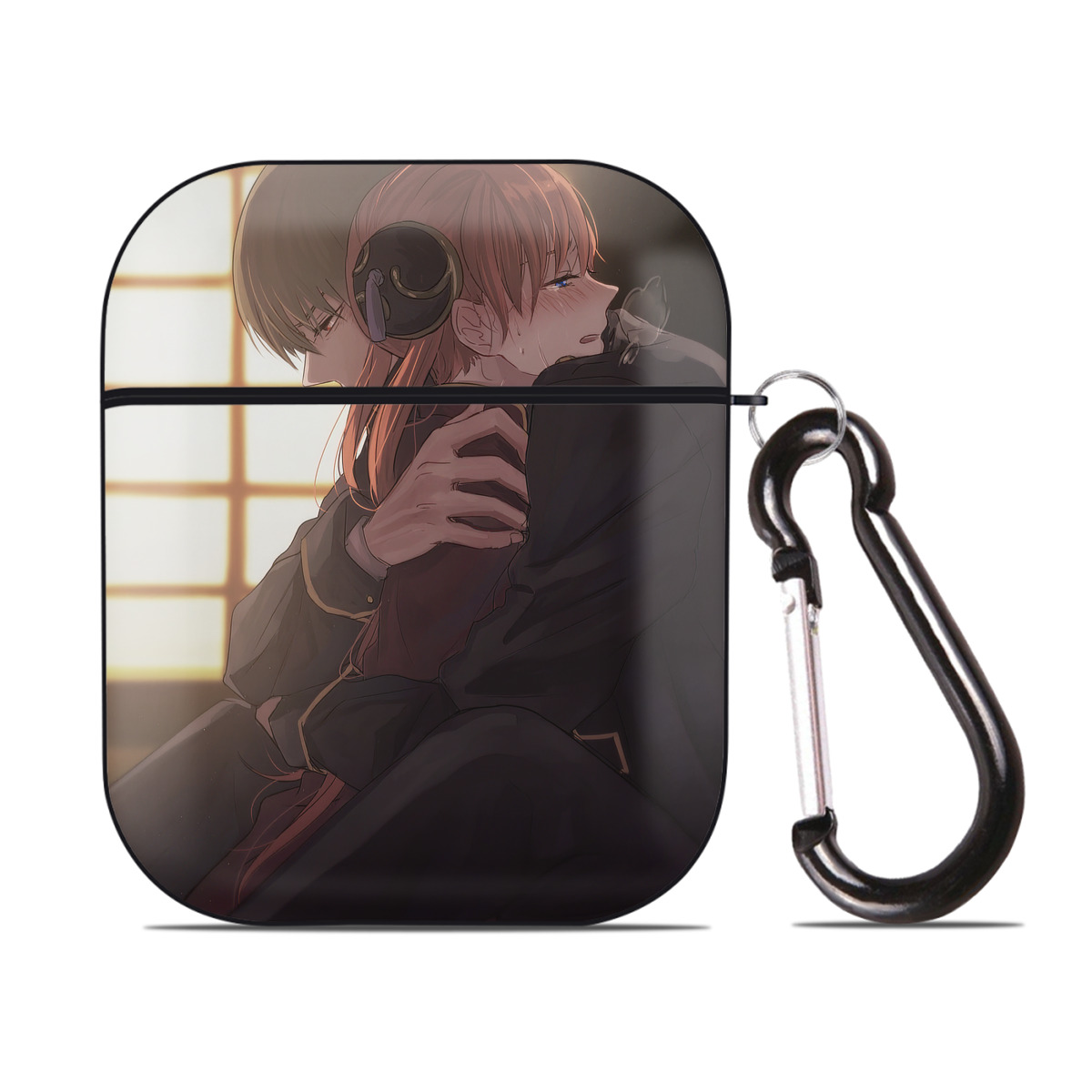 （画像用） ぎんたま 坂田銀時（さかたぎんとき） 神楽 志村新八（しむら しんぱち） GINTAMA Sakata Gintoki Kagura Shimura Shinpachi AirPods 第2世代保護ケース ハードシェル ブラック 耐衝撃・防指紋・カラビナ付き
