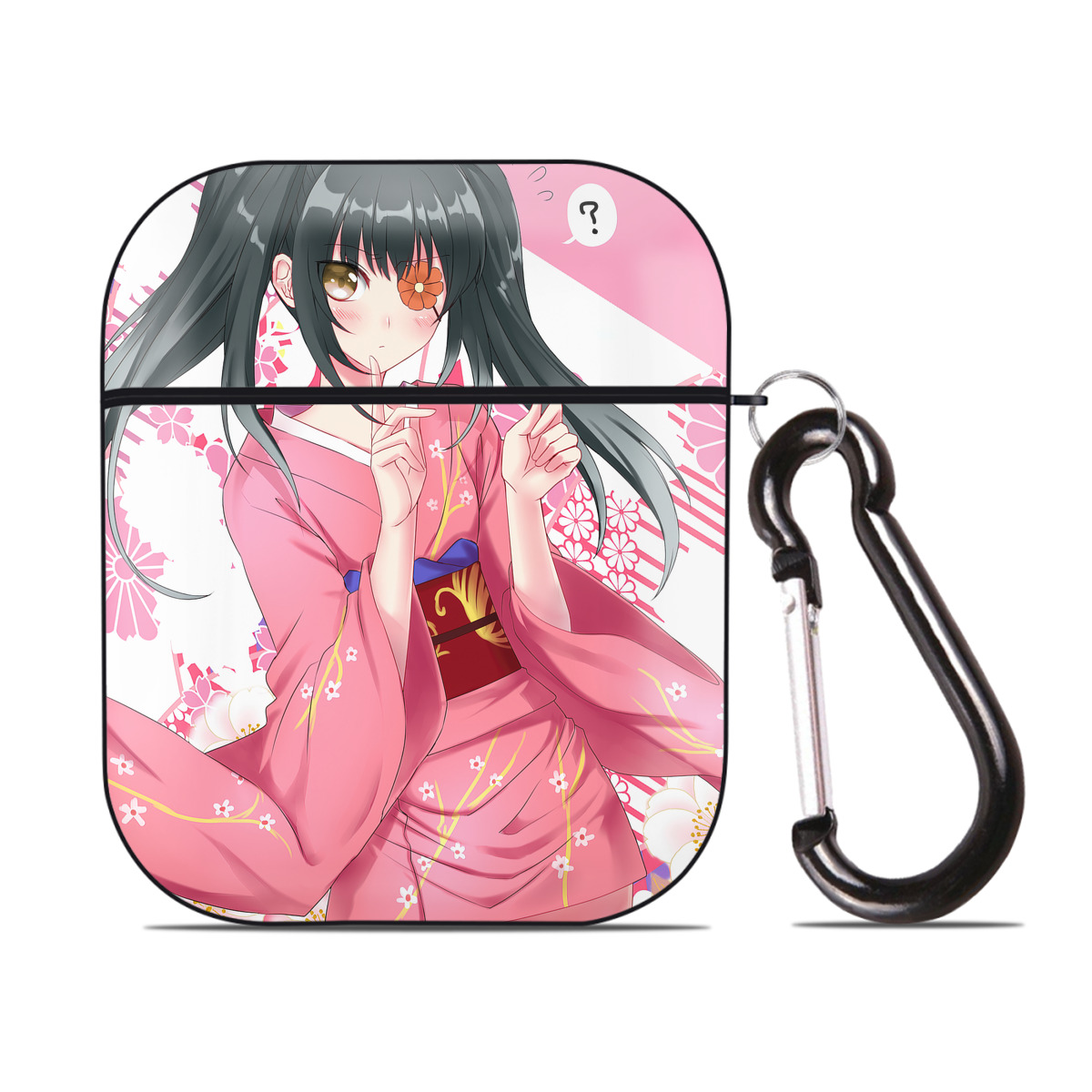 （画像用） ぎんたま 坂田銀時（さかたぎんとき） 神楽 志村新八（しむら しんぱち） GINTAMA Sakata Gintoki Kagura Shimura Shinpachi AirPods 第2世代保護ケース ハードシェル ブラック 耐衝撃・防指紋・カラビナ付き