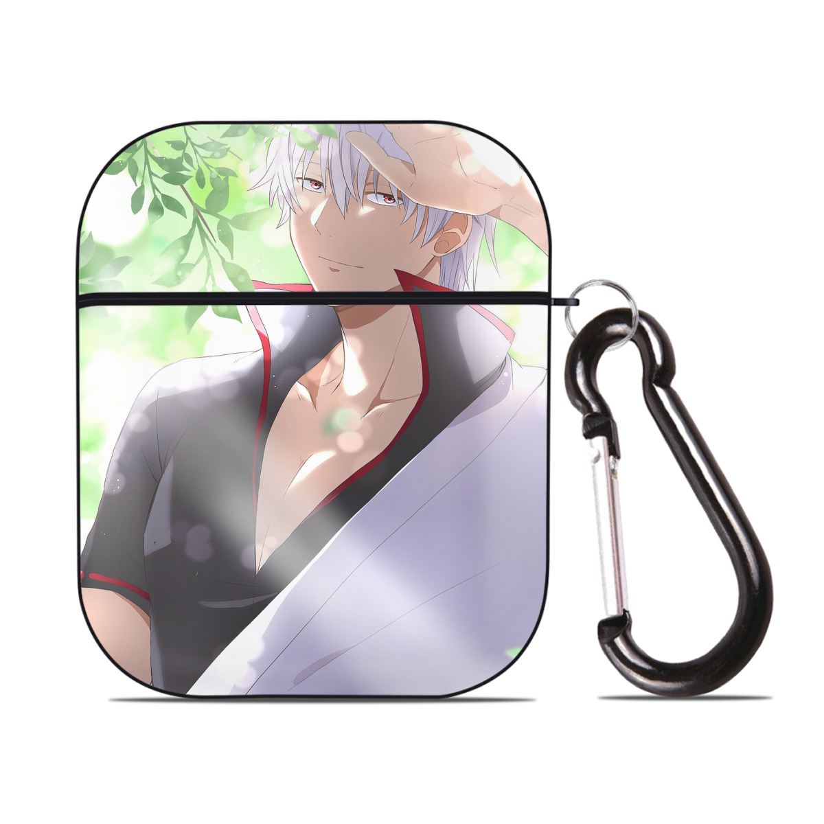（画像用） ぎんたま 坂田銀時（さかたぎんとき） 神楽 志村新八（しむら しんぱち） GINTAMA Sakata Gintoki Kagura Shimura Shinpachi AirPods 第2世代保護ケース ハードシェル ブラック 耐衝撃・防指紋・カラビナ付き