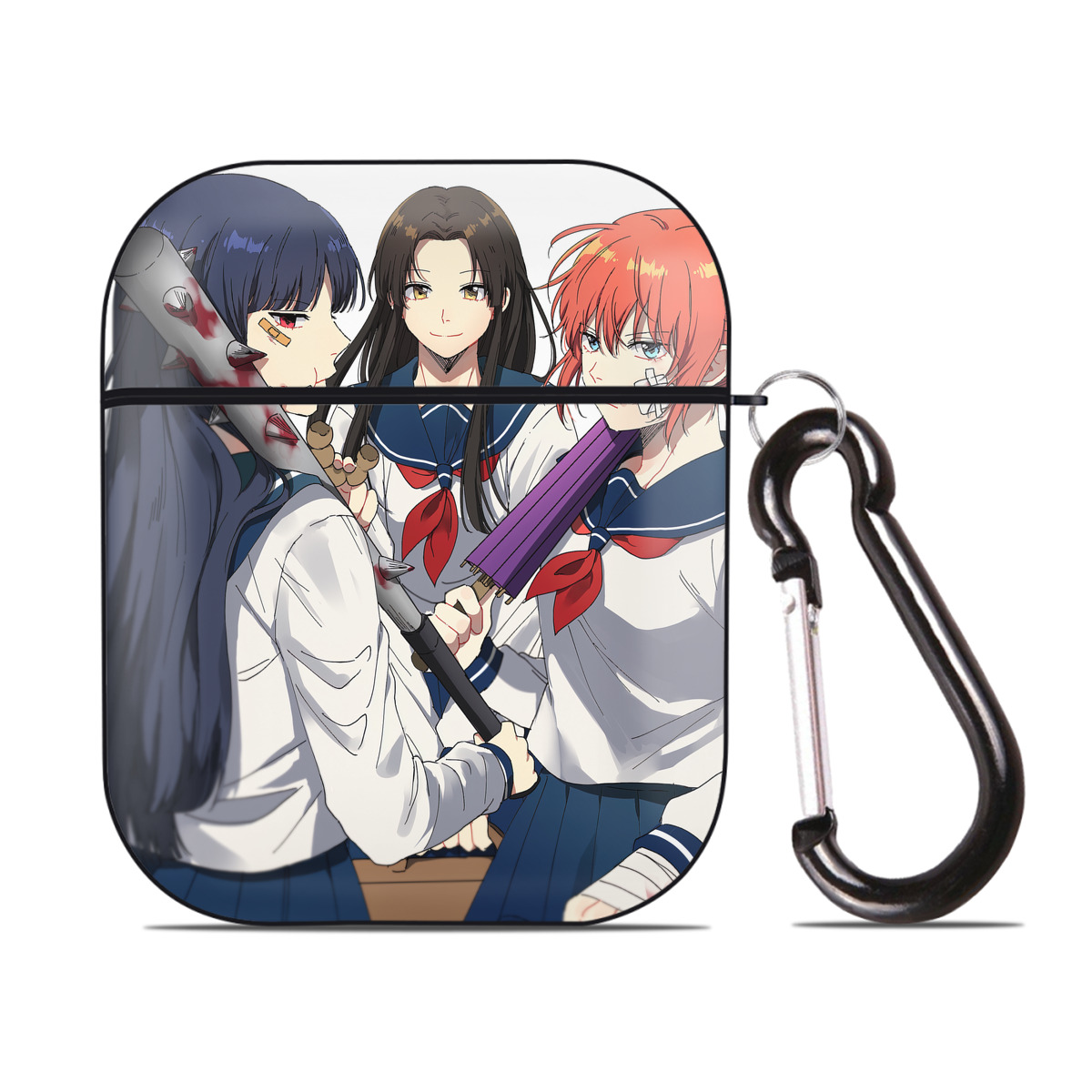 （画像用） ぎんたま 坂田銀時（さかたぎんとき） 神楽 志村新八（しむら しんぱち） GINTAMA Sakata Gintoki Kagura Shimura Shinpachi AirPods 第2世代保護ケース ハードシェル ブラック 耐衝撃・防指紋・カラビナ付き