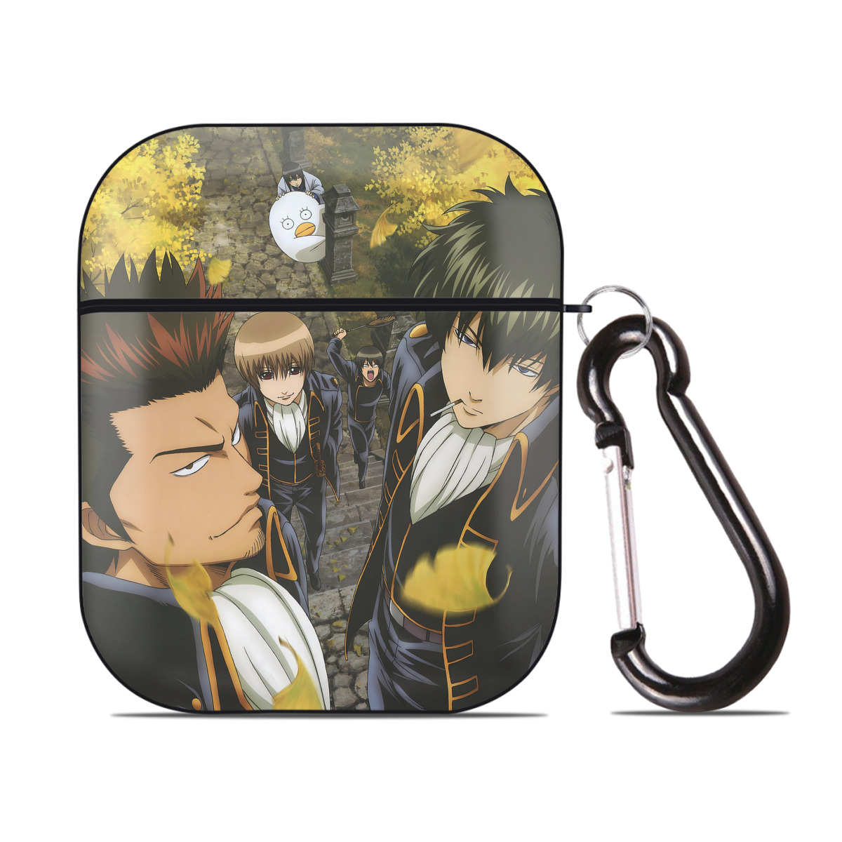 （画像用） ぎんたま 坂田銀時（さかたぎんとき） 神楽 志村新八（しむら しんぱち） GINTAMA Sakata Gintoki Kagura Shimura Shinpachi AirPods 第2世代保護ケース ハードシェル ブラック 耐衝撃・防指紋・カラビナ付き