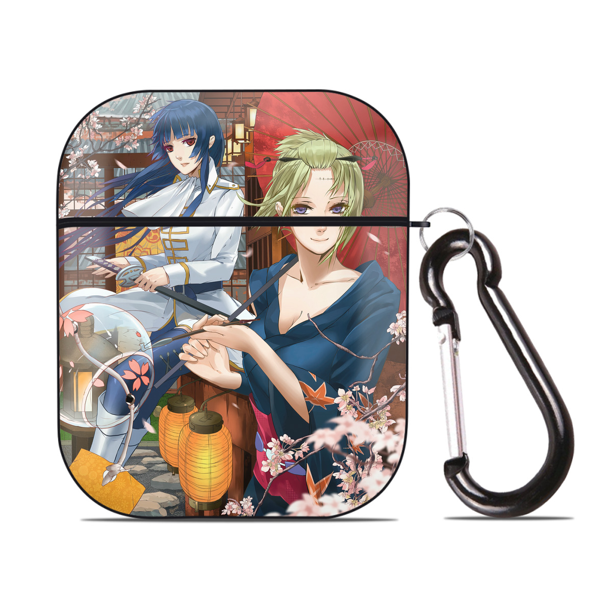 （画像用） ぎんたま 坂田銀時（さかたぎんとき） 神楽 志村新八（しむら しんぱち） GINTAMA Sakata Gintoki Kagura Shimura Shinpachi AirPods 第2世代保護ケース ハードシェル ブラック 耐衝撃・防指紋・カラビナ付き