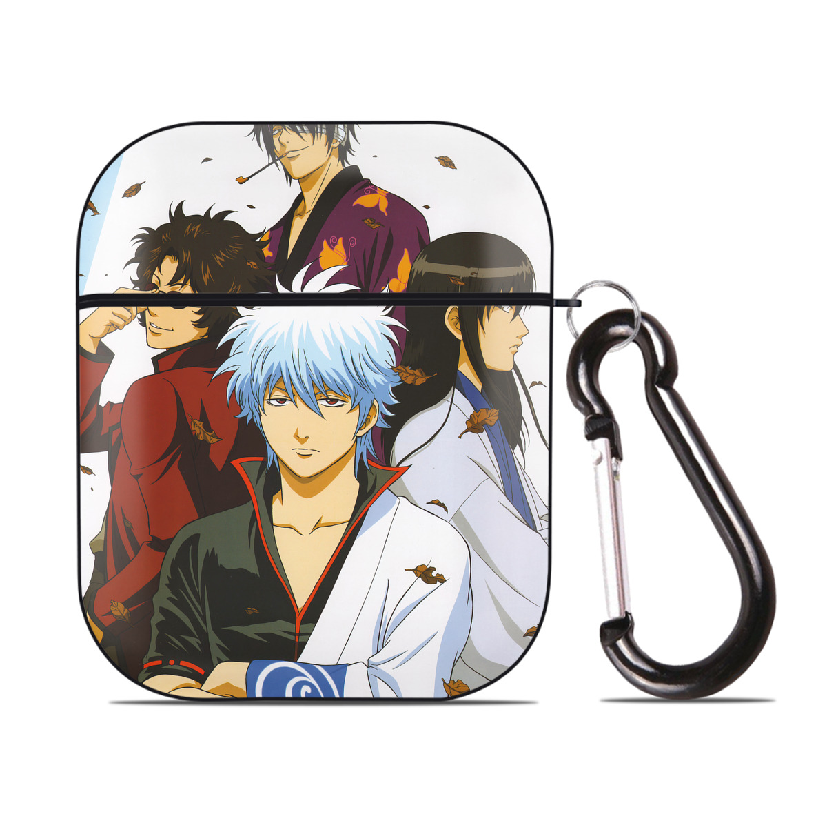 （画像用） ぎんたま 坂田銀時（さかたぎんとき） 神楽 志村新八（しむら しんぱち） GINTAMA Sakata Gintoki Kagura Shimura Shinpachi AirPods 第2世代保護ケース ハードシェル ブラック 耐衝撃・防指紋・カラビナ付き
