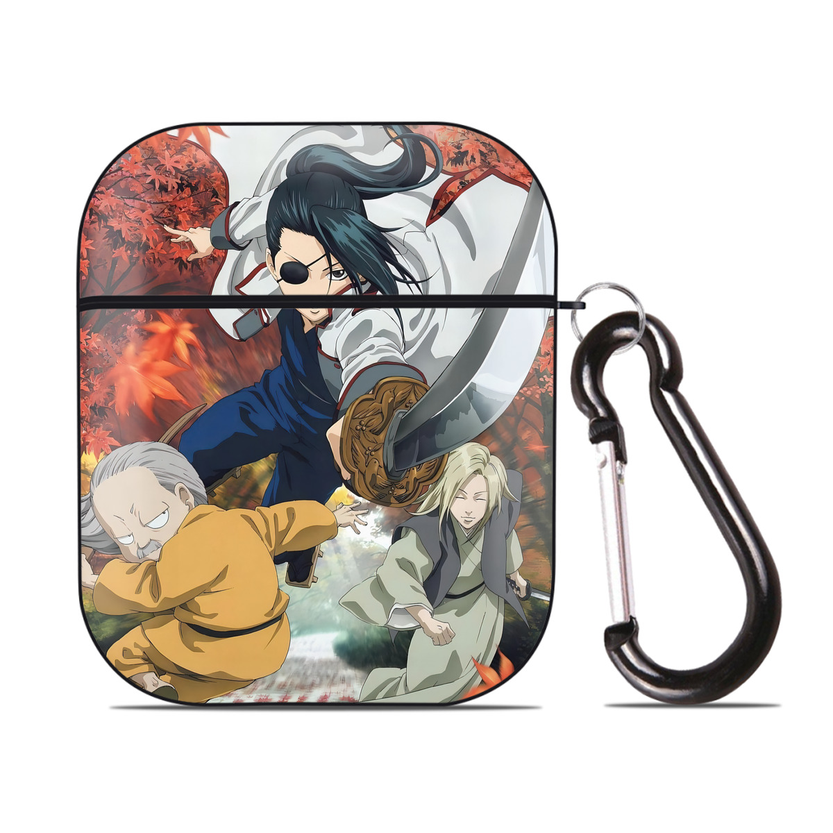 （画像用） ぎんたま 坂田銀時（さかたぎんとき） 神楽 志村新八（しむら しんぱち） GINTAMA Sakata Gintoki Kagura Shimura Shinpachi AirPods 第2世代保護ケース ハードシェル ブラック 耐衝撃・防指紋・カラビナ付き